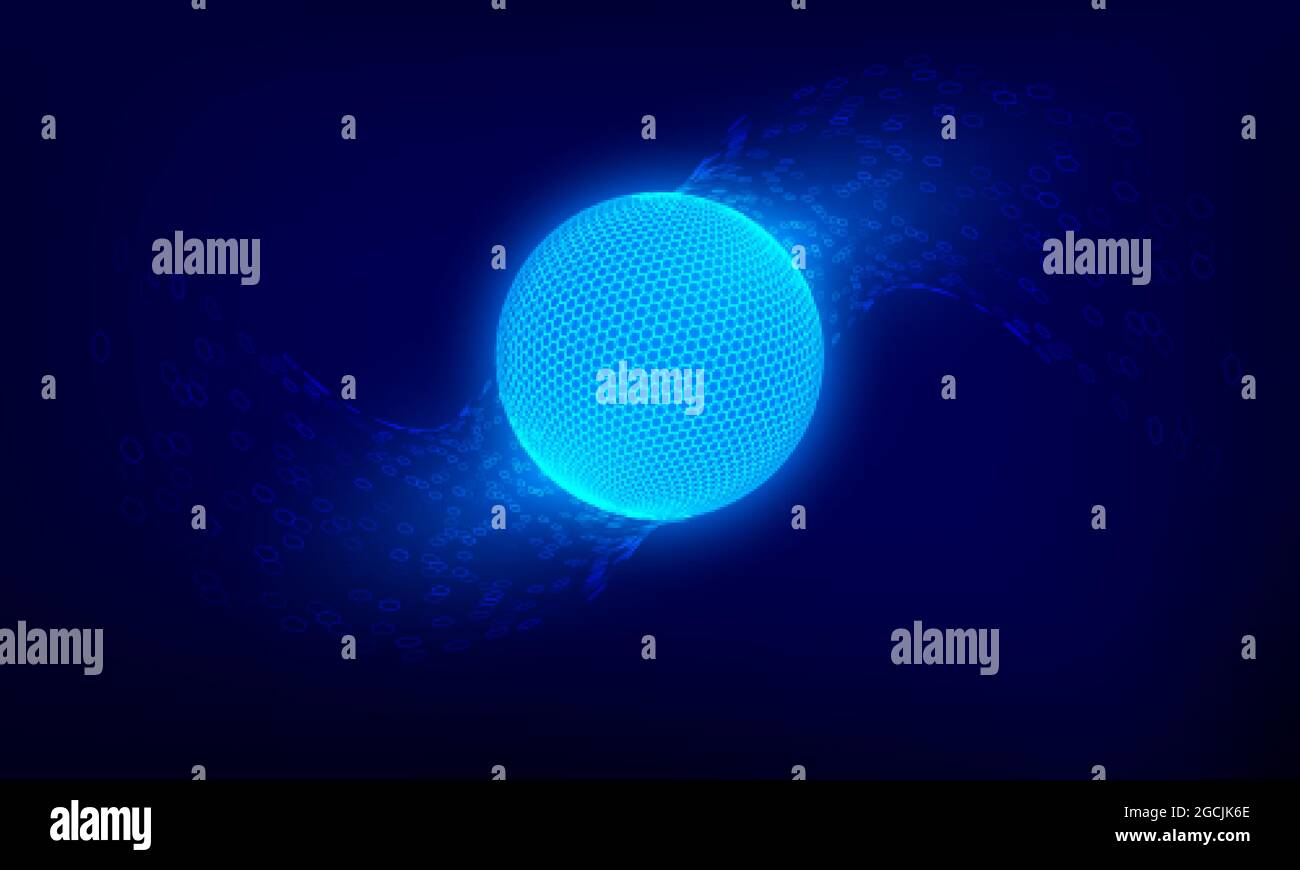 Abstrakte blaue Netzwerksphäre. Hintergrund zur Sci Fi-Technologie. Digitale Cyberspace-Planetenoberfläche. Vektorgrafik Stock Vektor