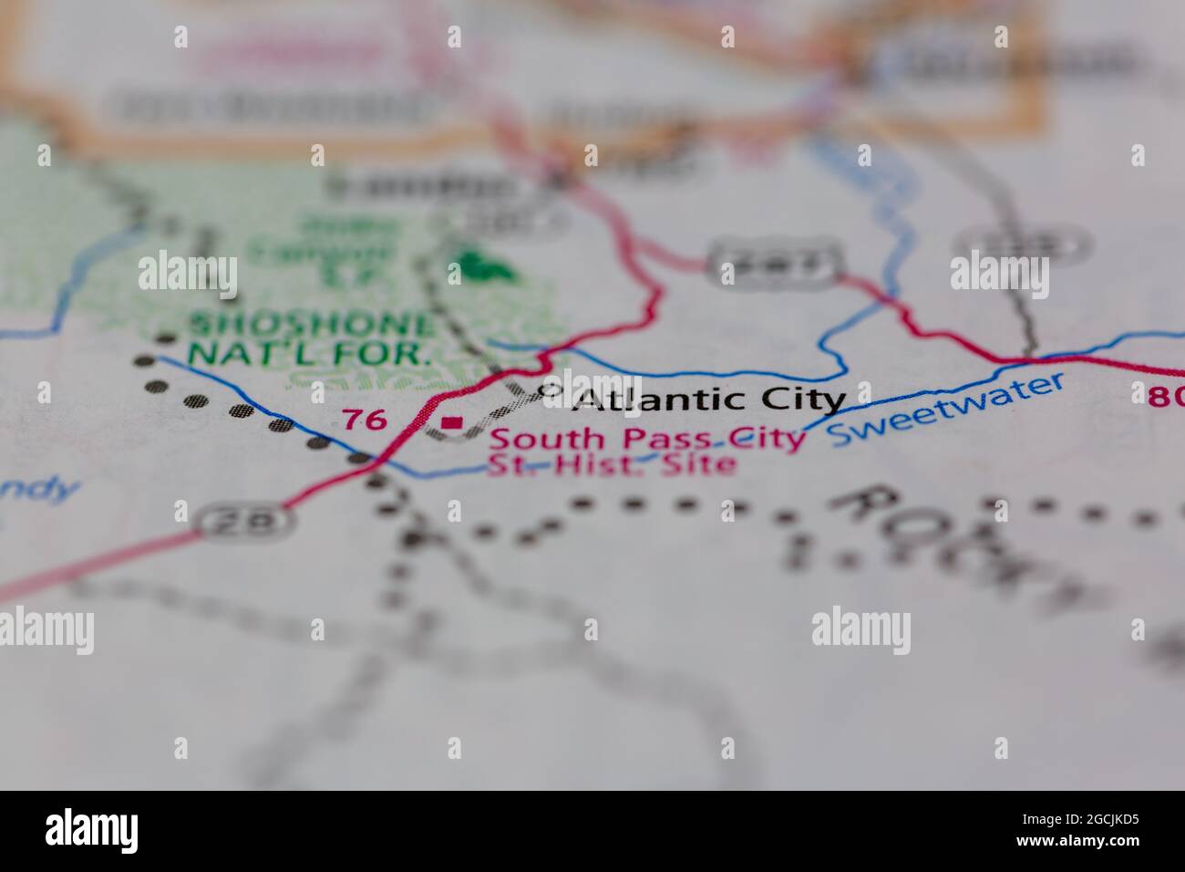 Atlantic City Wyoming USA wird auf einer Straßenkarte oder Geografie-Karte angezeigt Stockfoto