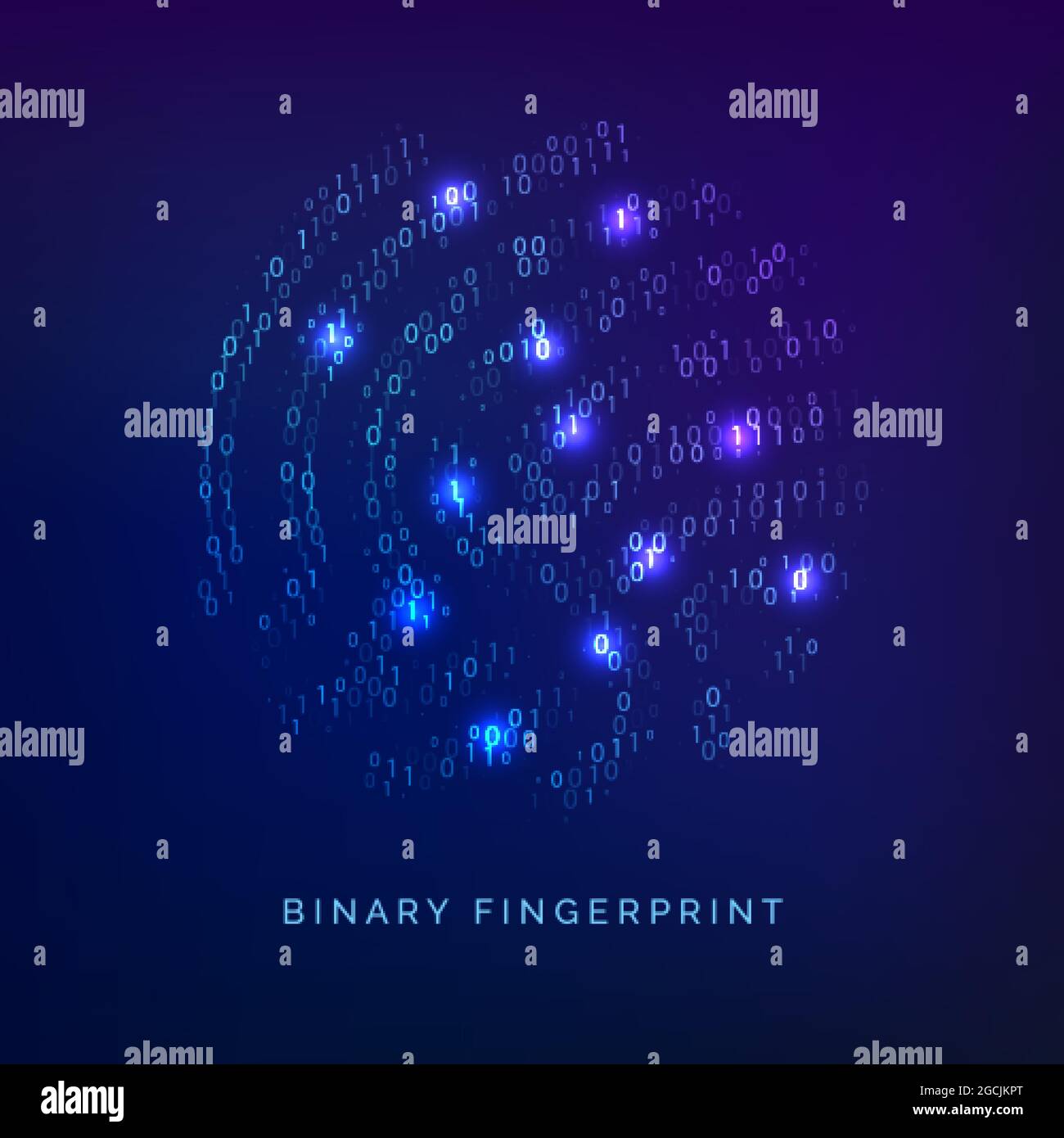 Binärer Code-Fingerabdruck. Biometrische ID Digitaler Schlüssel zur Software-Identifizierung. Fingerabdruckscanner in futuristischem Technologiesystem. Vektorgrafiken Stock Vektor