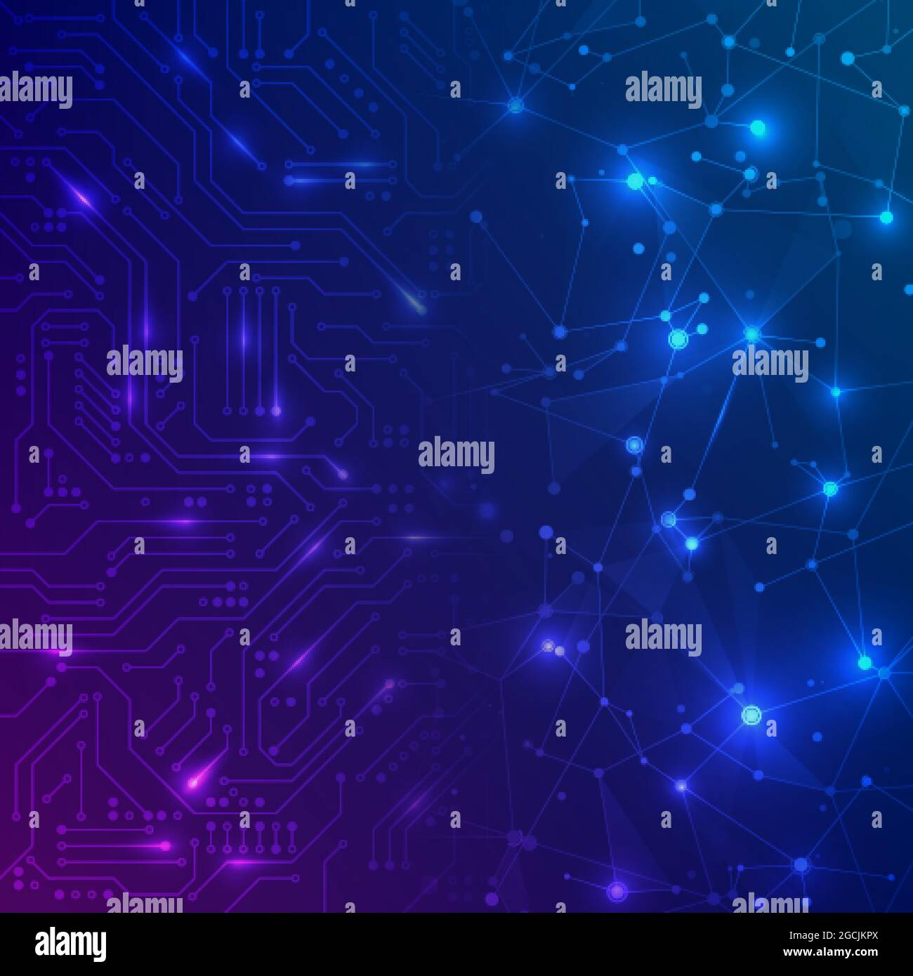 Futuristische Platine. Elektronisches Motherboard und abstraktes Netzwerk. Kommunikations- und Engineering-Konzept. Hintergrund zur Digitaltechnologie. Vektor-il Stock Vektor