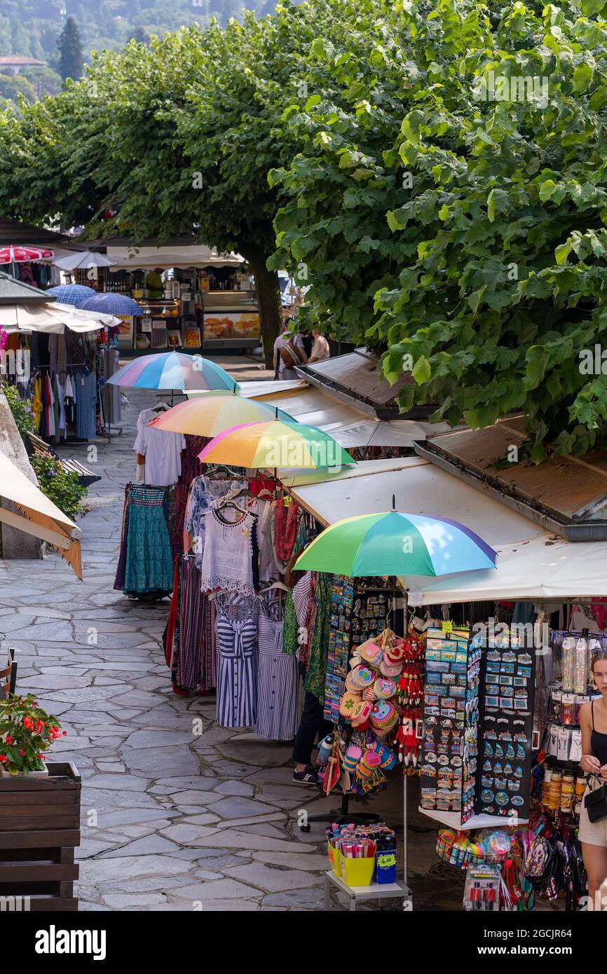Souvenirverkauf, Isola Bella, Stresa, Lago Maggiore, Piemont, Italien Stockfoto