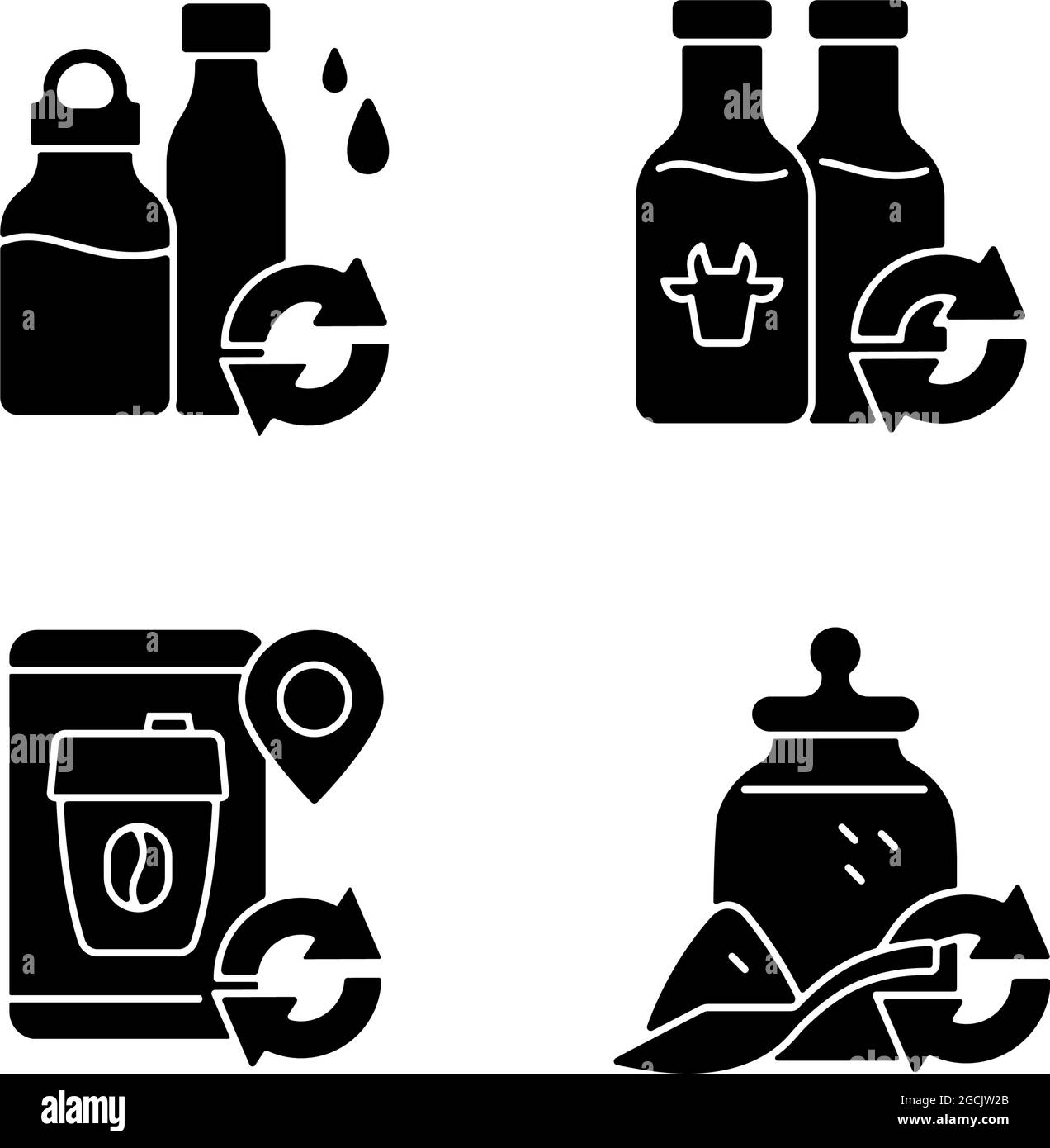 Nachfüllbare Optionen schwarze Glyphen-Symbole auf weißem Raum gesetzt Stock Vektor