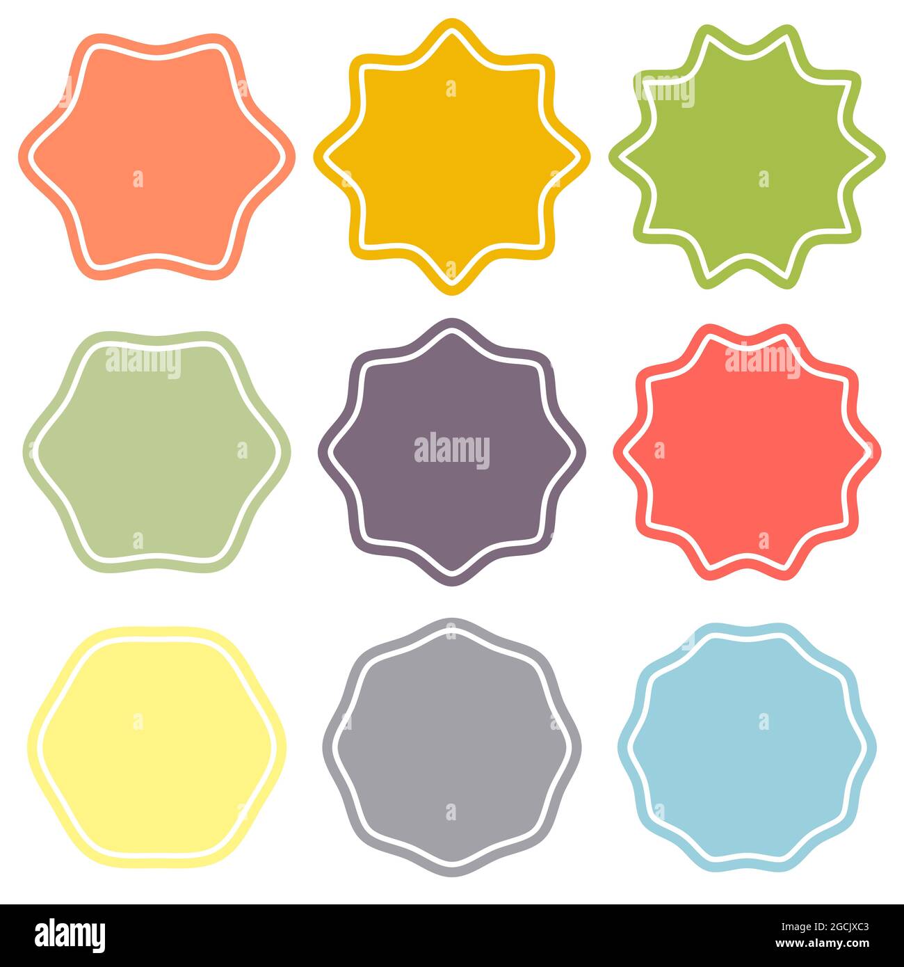 Set Vorlage Label Sunburst, Formen Abzeichen Vektor Starburst promo Burst, Design Verkauf Aufkleber promo Burst Stock Vektor