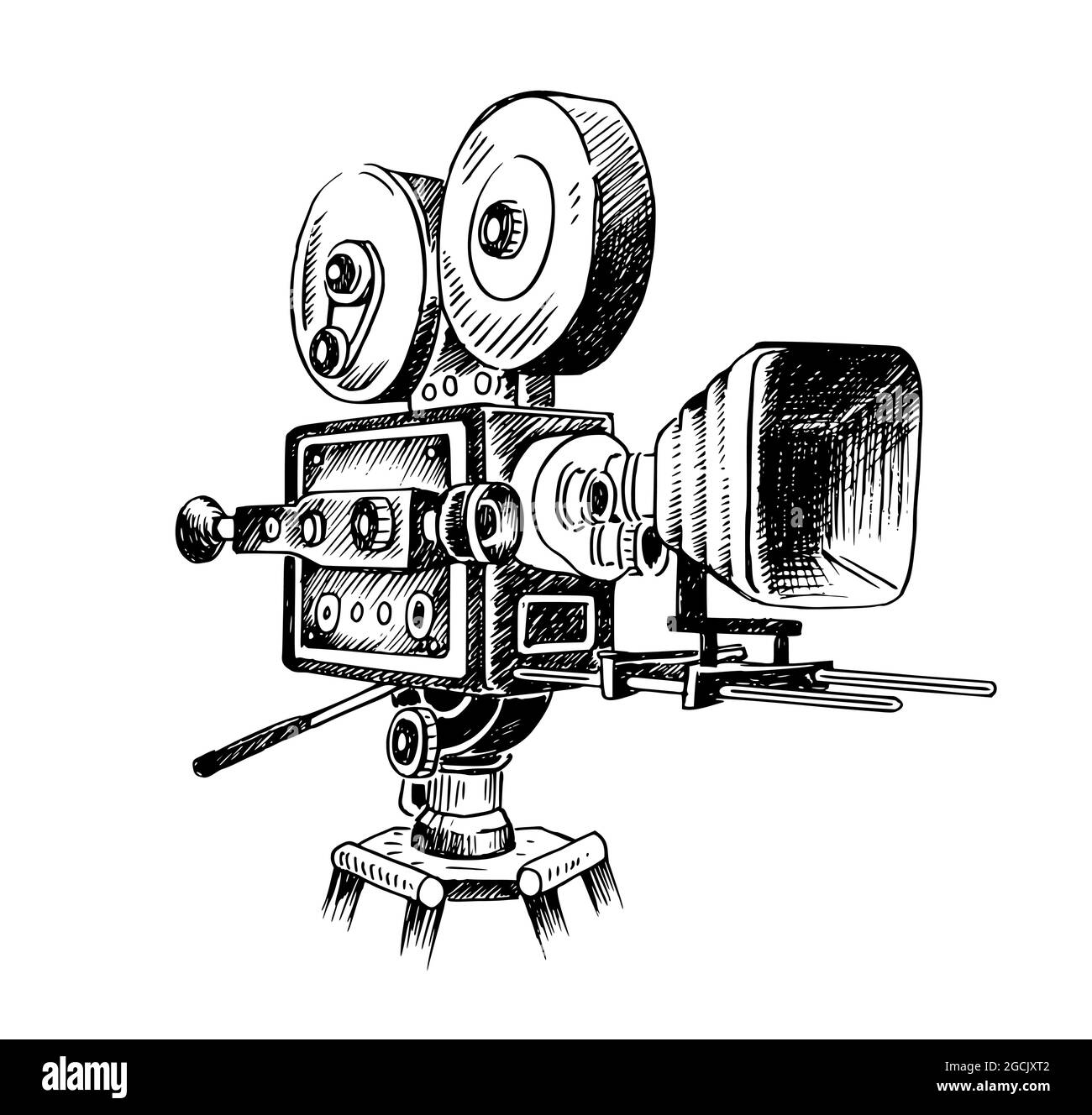 Skizze eines Camcorders, der auf einem weißen Hintergrund isoliert ist