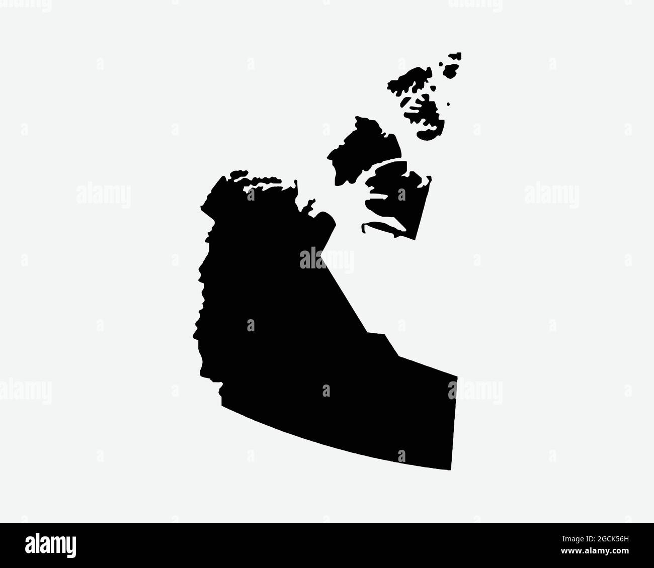 Nordwest-Territorien Kanada Karte Schwarze Silhouette. NT, Canadian Territory Shape Geography Atlas Border Boundary. Karte isoliert auf weißem Hintergrund Stock Vektor