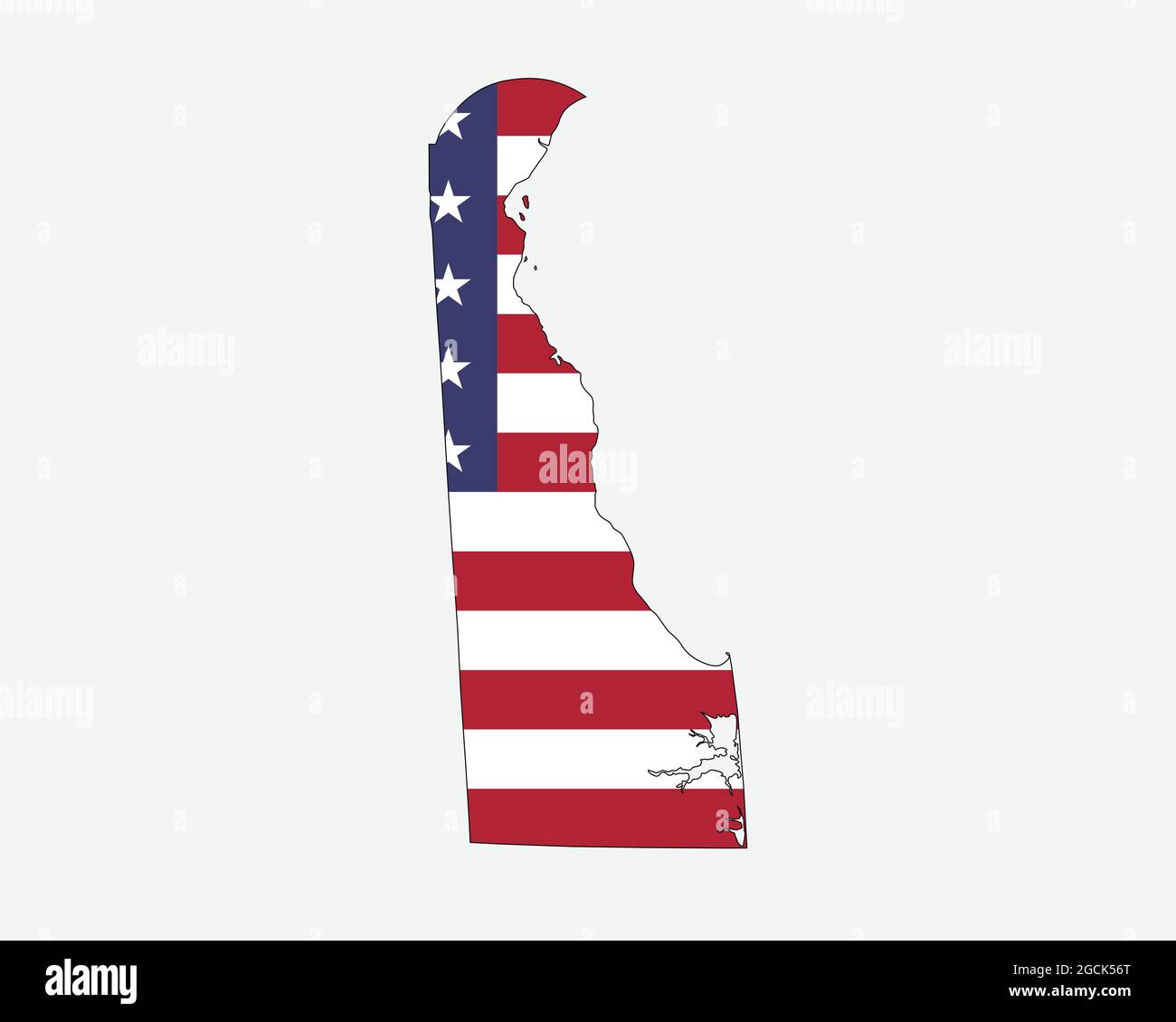 Delaware Karte auf amerikanischer Flagge. DE, USA State Map auf US-Flagge. Symbol „EPS-Vektorgrafik Clipart“ Stock Vektor