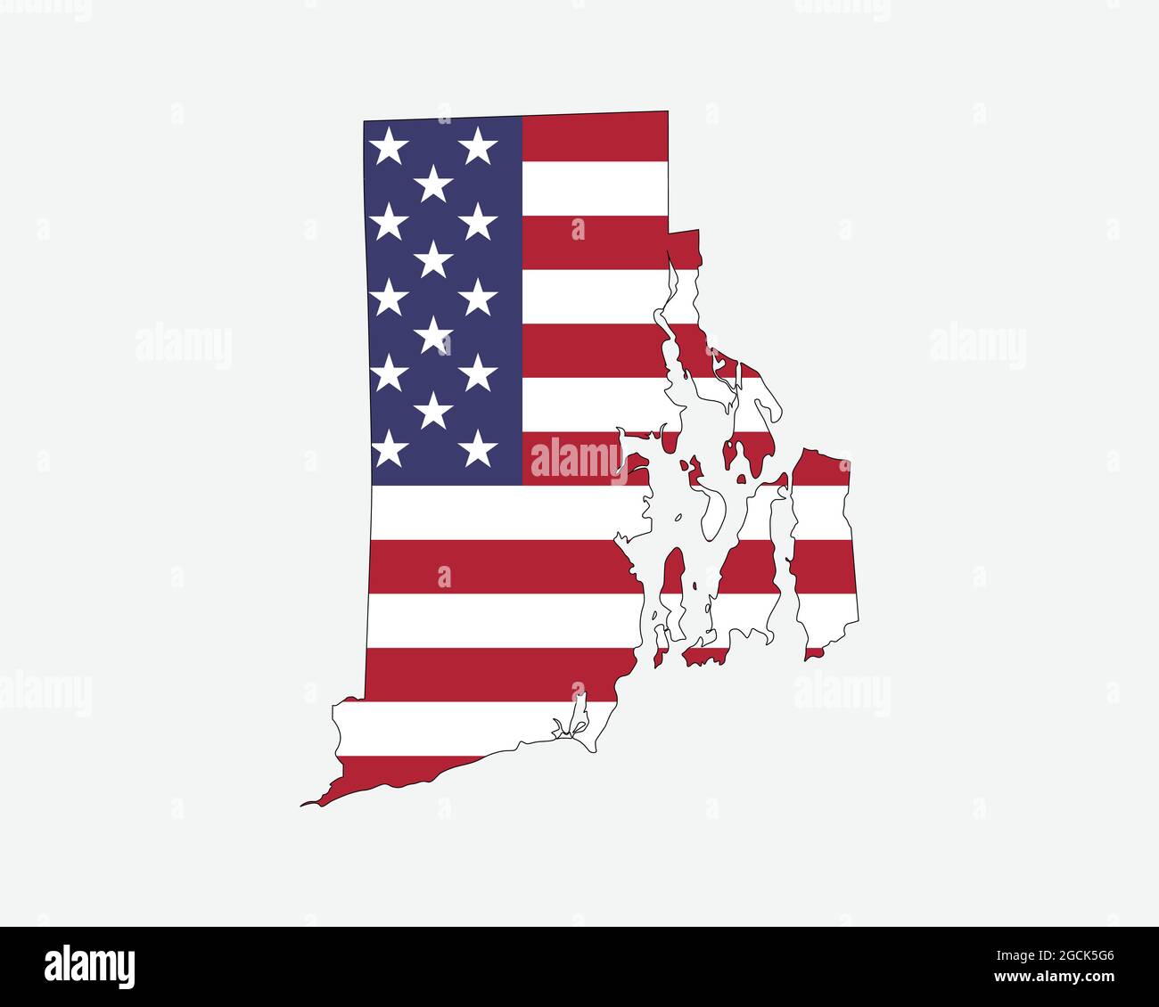Rhode Island Karte auf amerikanischer Flagge. RI, USA State Map auf US Flagge. Symbol „EPS-Vektorgrafik Clipart“ Stock Vektor