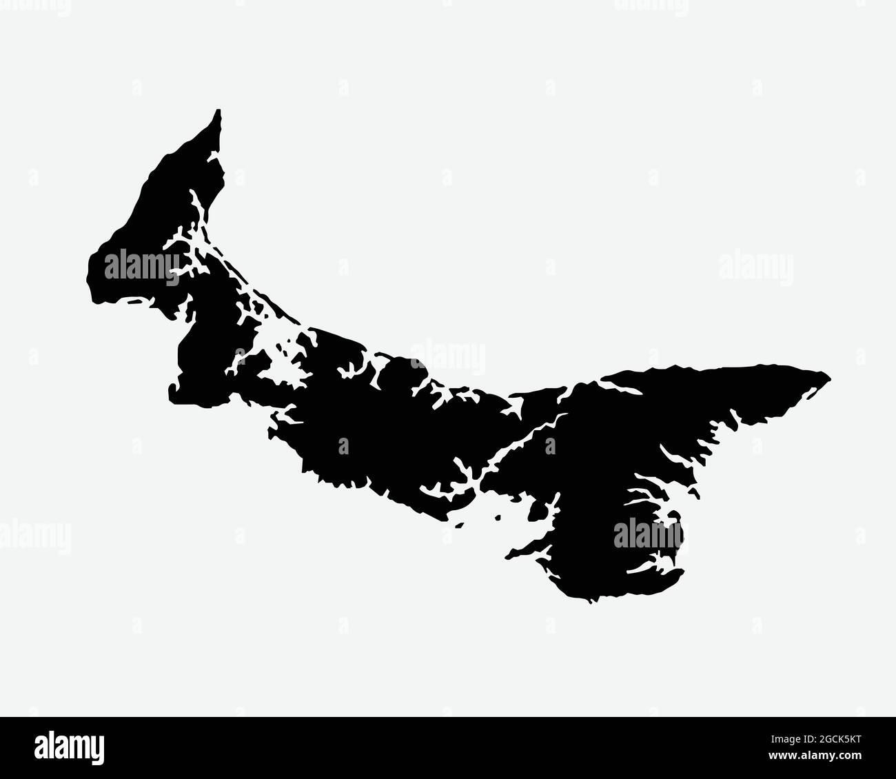 Prince Edward Island Kanada Karte Schwarze Silhouette. PEI, Kanadische Provinz Form Geographie Atlas Grenzlinie. Schwarze Karte auf weißem Hintergrund isoliert Stock Vektor