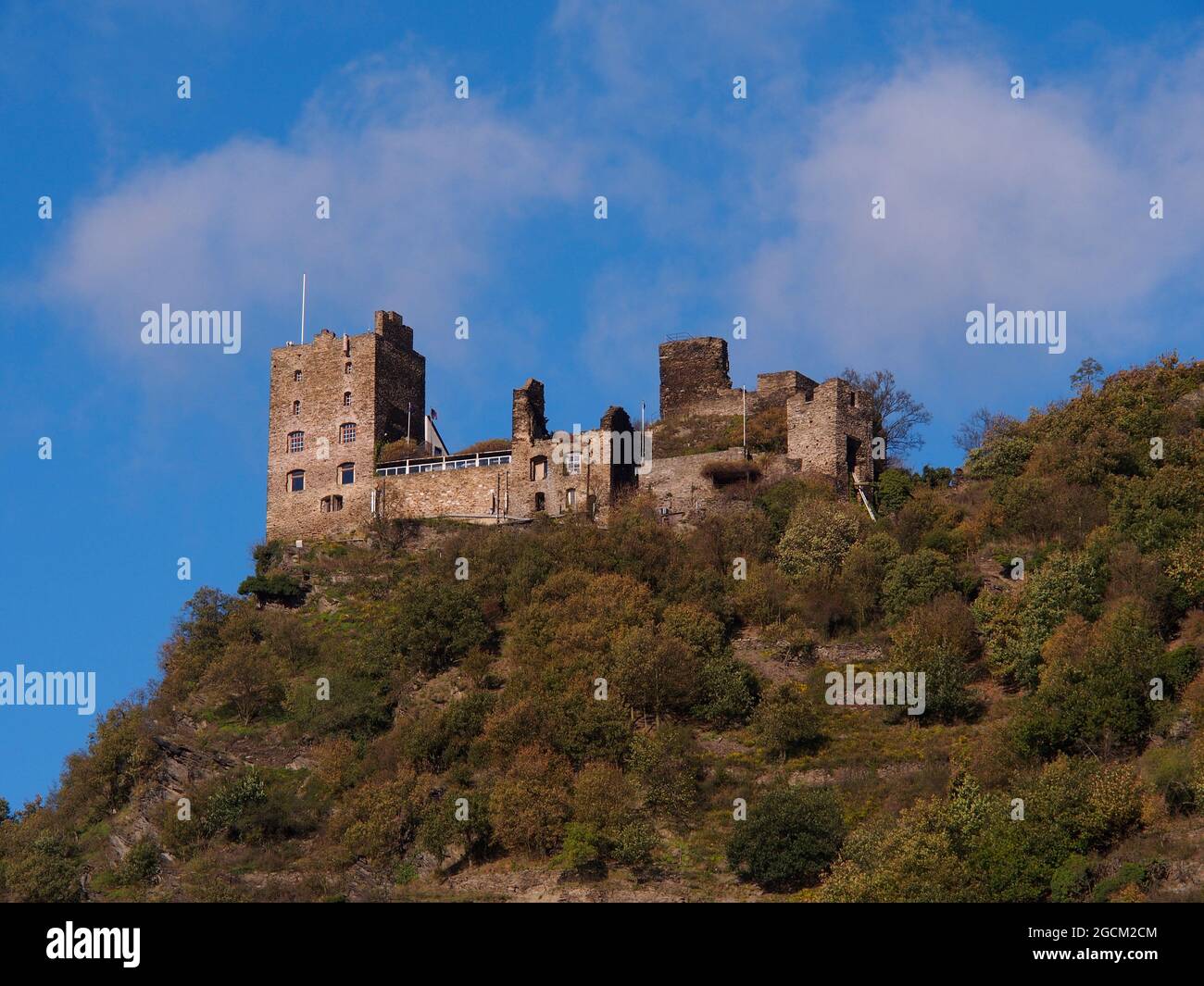Schloss Liebenstein im Besitz eines feindlichen Bruders auf den Hügeln des Rheins in Deutschland Stockfoto