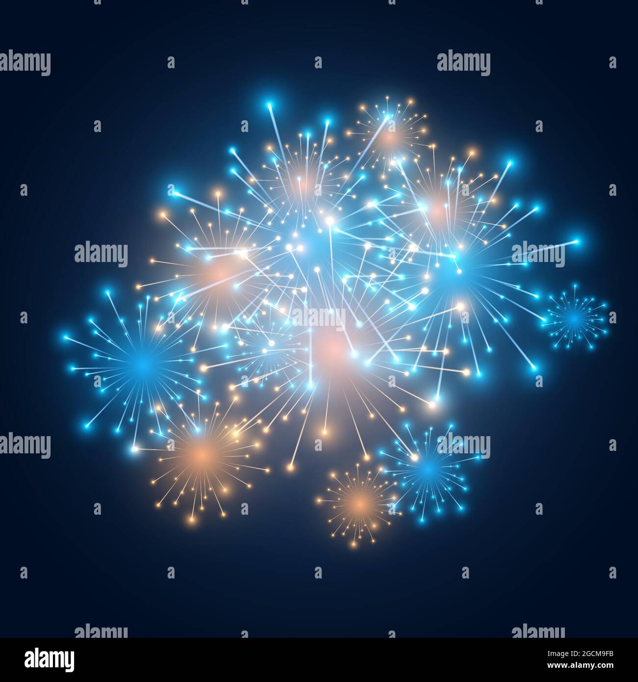 Festliches Feuerwerk mit hell leuchtenden Funken. Bunte Feuerwerkskörper und Lichter am Nachthimmel. Frohes neues Jahr funkeln. Realistisches Feuerwerk Stock Vektor