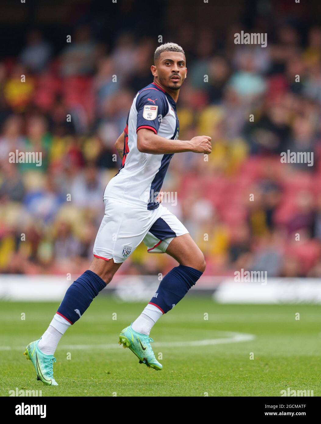 Watford, Großbritannien. Juli 2021. Karlan Grant von WBA während des 2021/22 Pre Season Freundschaftsspiel zwischen Watford und West Bromwich Albion in der Vicarage Road, Watford, England am 24. Juli 2021. Foto von Andy Rowland. Quelle: Prime Media Images/Alamy Live News Stockfoto