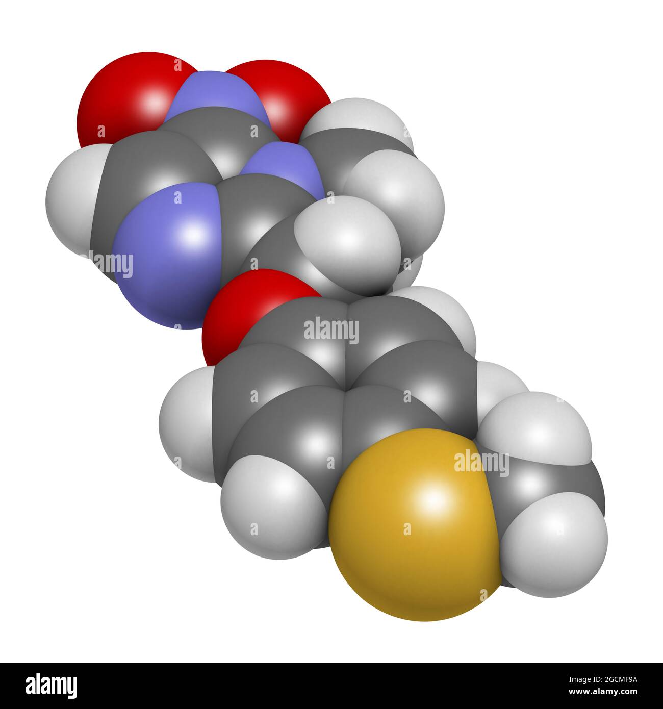 Fexinidazol antiprotozoales Wirkstoffmolekül. 3D-Rendering. Atome ar Stockfoto