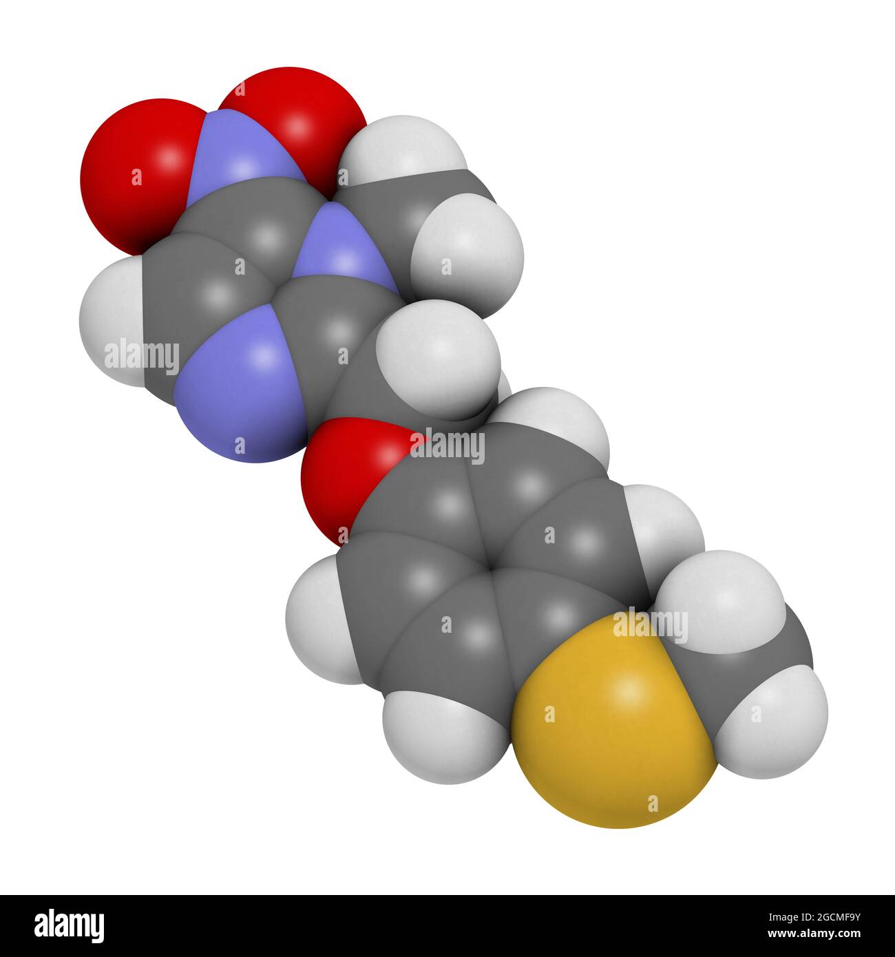 Fexinidazol antiprotozoales Wirkstoffmolekül. 3D-Rendering. Atome ar Stockfoto