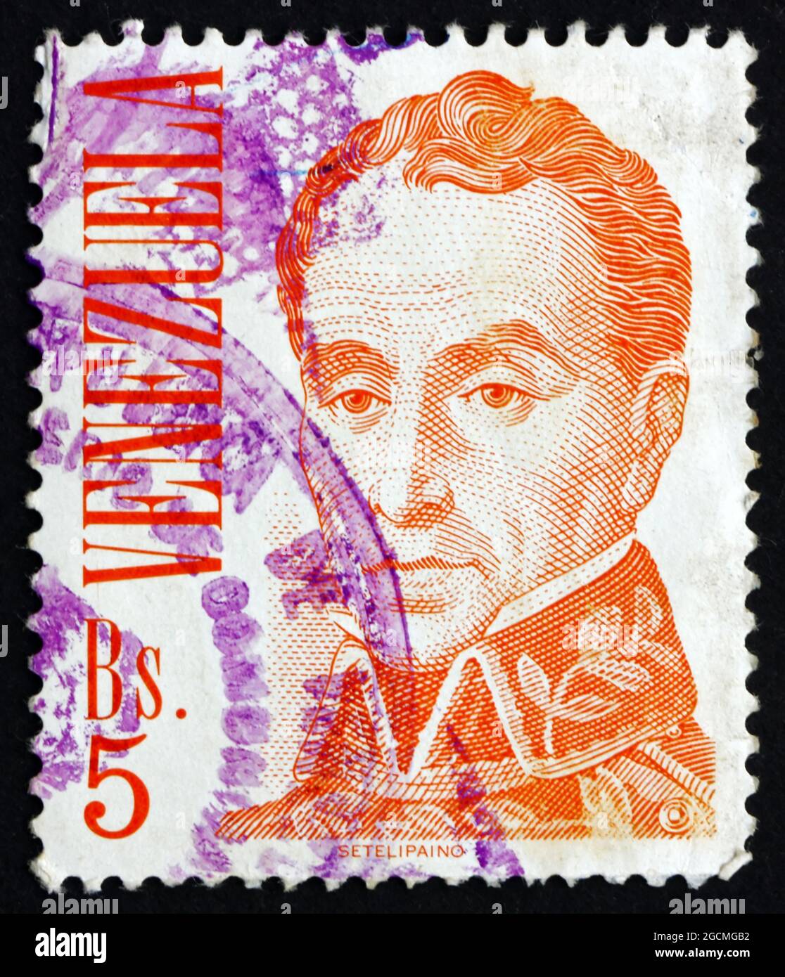 VENEZUELA - UM 1976: Eine in Venezuela gedruckte Briefmarke zeigt Simon Bolivar, Befreier, Revolutionär, Portrait, 2. Präsident von Venezuela, 1813 - 1 Stockfoto