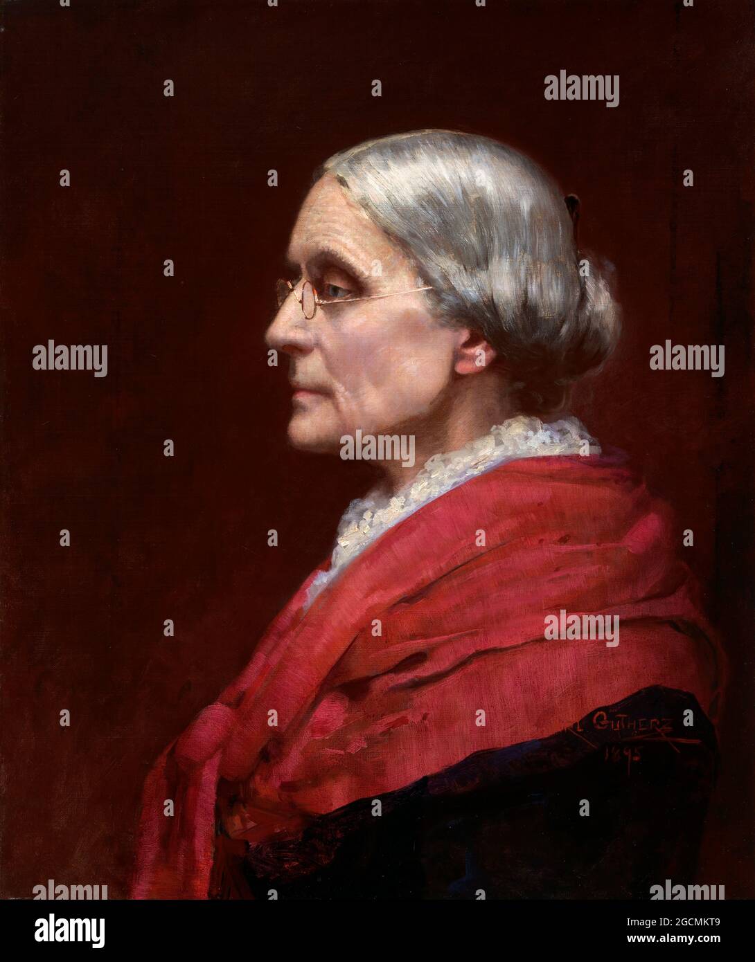 Susan B. Anthony. Portrait of Susan Brownell Anthony (1820-1906), American Suffragists and Social Reformer, von Carl Gutherz, Öl auf Leinwand, 1895 Stockfoto