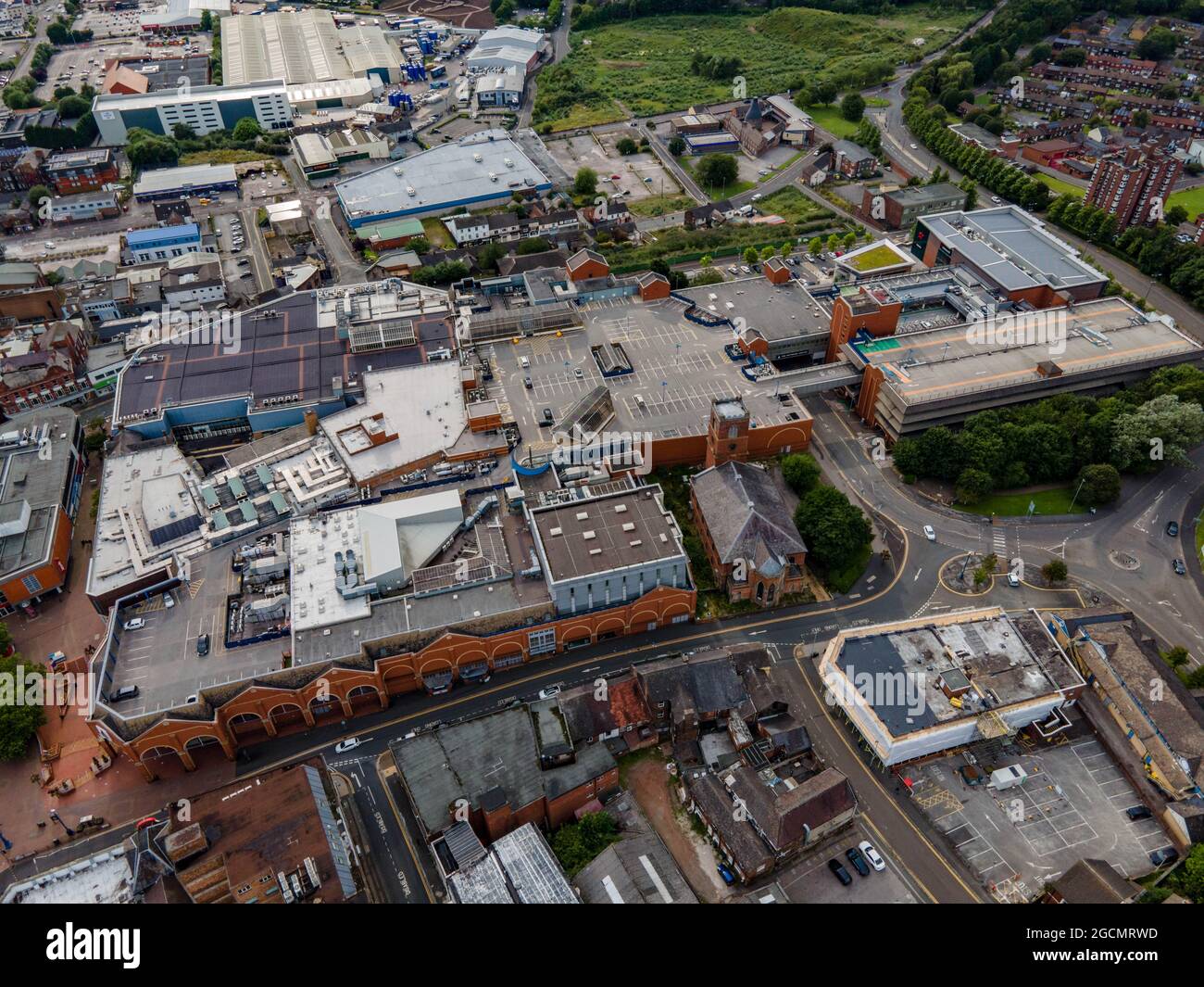 Hanley Stoke on Trent City Centre Aerial Drone View Inc The Potteries Shopping Centre Stockfoto