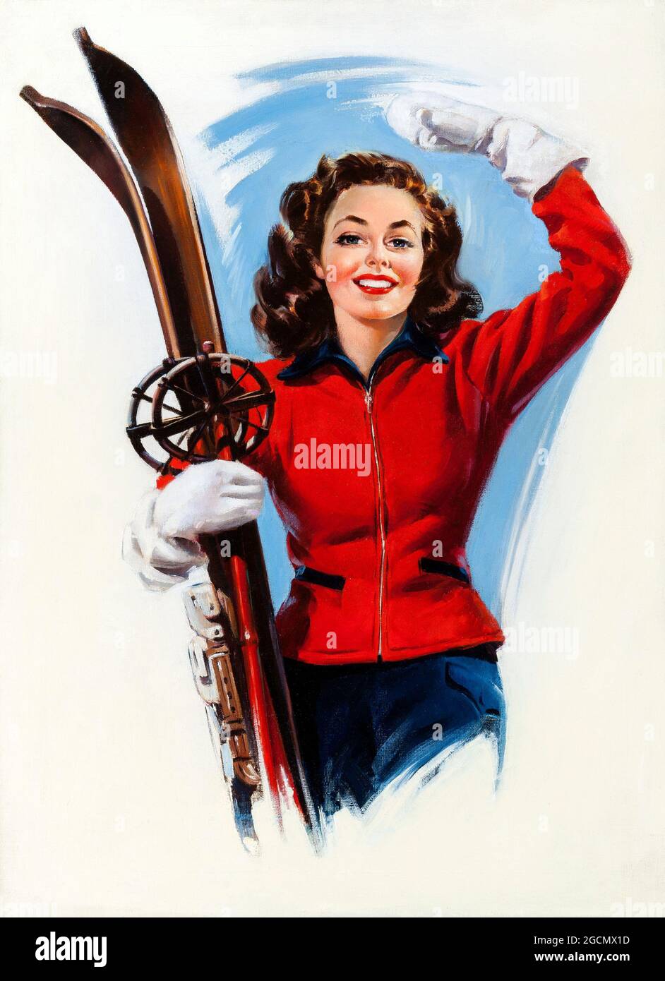 HOWARD CONNOLLY (amerikanisch, 1903–1990). Jan liebt Skifahren, Cover des Love Book Magazins, ca. Januar 1940er Jahre. Stockfoto