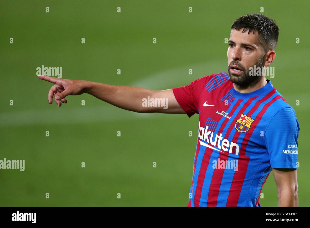Jordi Alba vom FC Barcelona zeigt sich während des Joan Gamper Trophy-Spiels zwischen dem FC Barcelona und dem FC Juventus. FC Barcelona gewinnt 3-0 gegen FC Juventus. Stockfoto