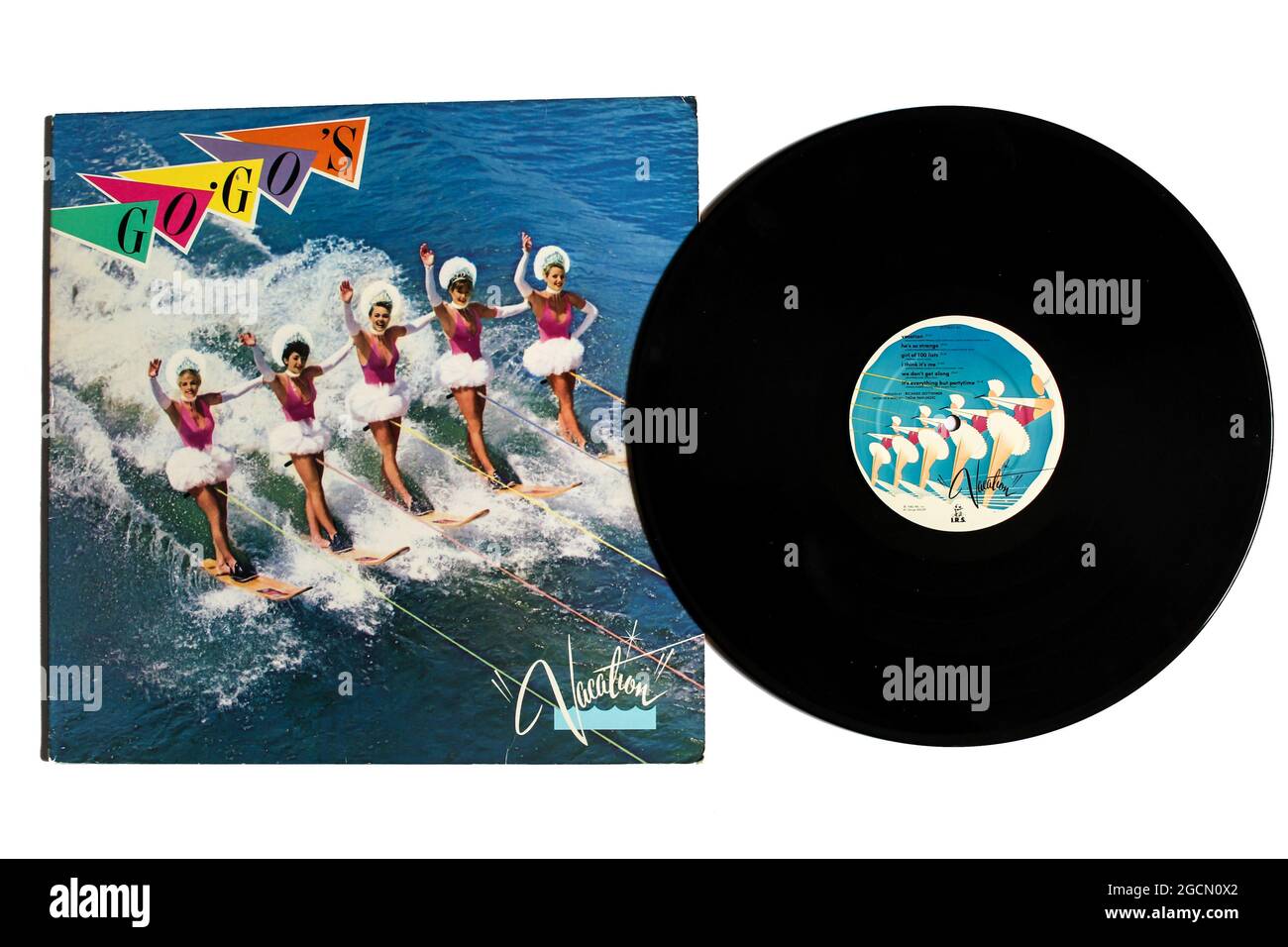 Pop Rock und New Wave Band, das Go-Go Musikalbum auf Vinyl LP Disc. Titel: Album-Cover für Urlaub Stockfoto