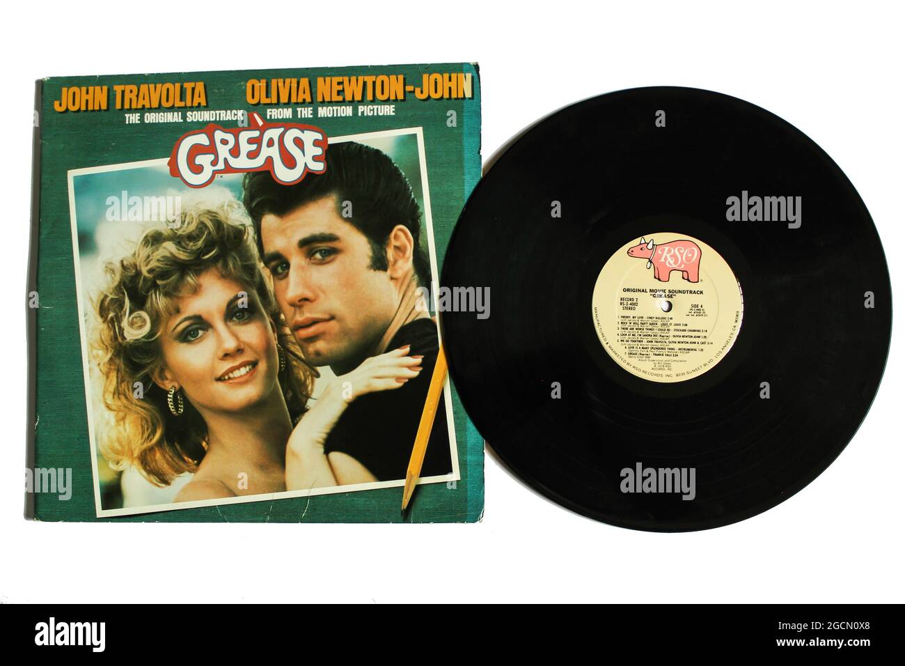 Fett: Der Original-Soundtrack aus dem Film. Original Film Soundtrack für den Film Grease aus dem Jahr 1978 auf Vinyl-Schallplatte. Albumcover Stockfoto