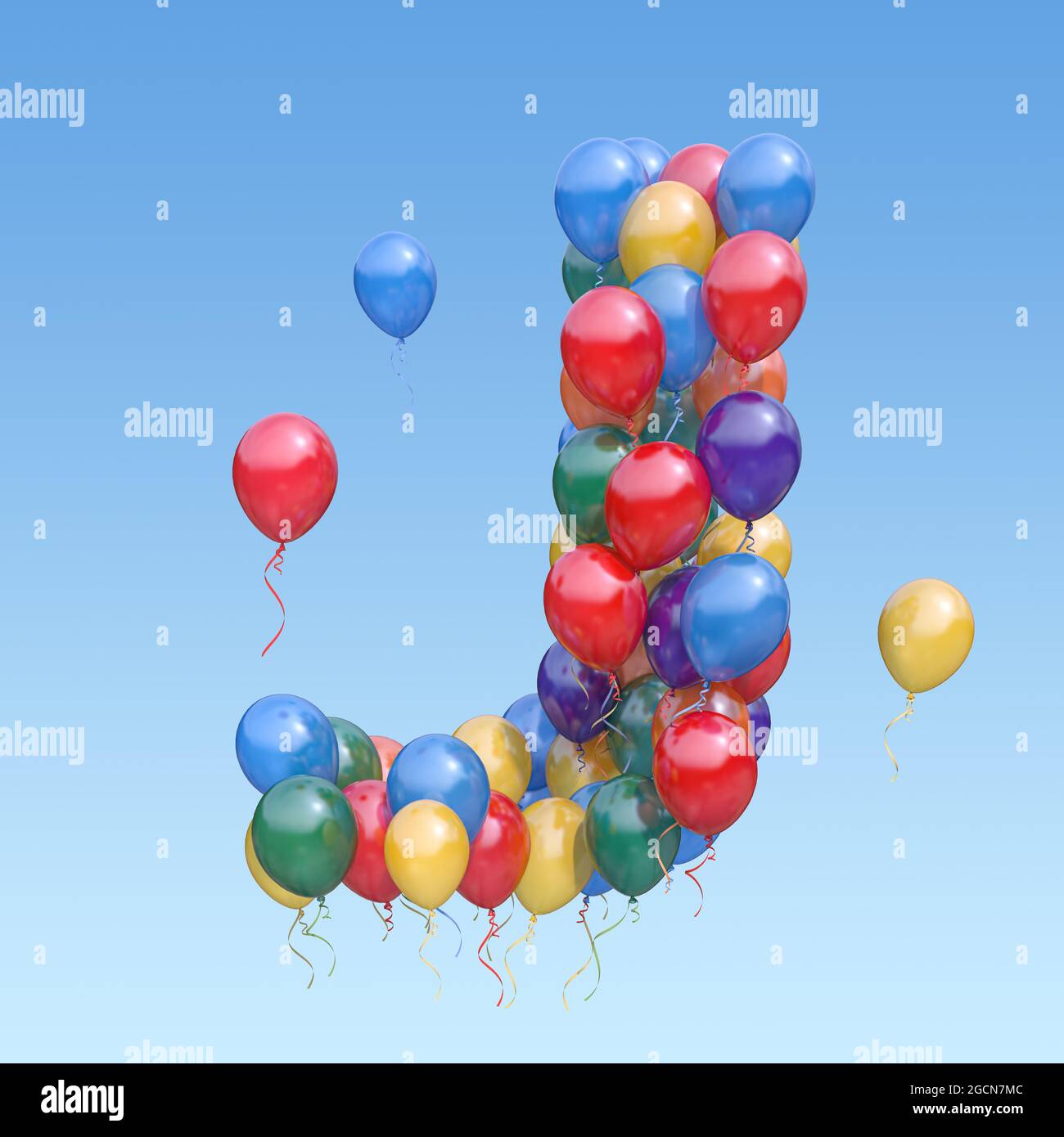 Buchstabe J von Ballons am Himmel. Textbrief für Feiertag, Geburtstag, Feier. 3d-Illustration Stockfoto