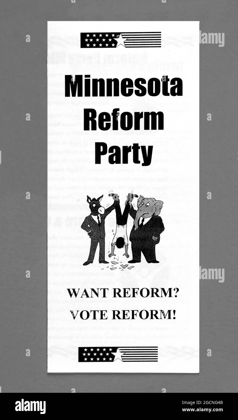 Broschüre der 1990er Jahre für die politische Dritte Minnesota Reform Party USA Stockfoto