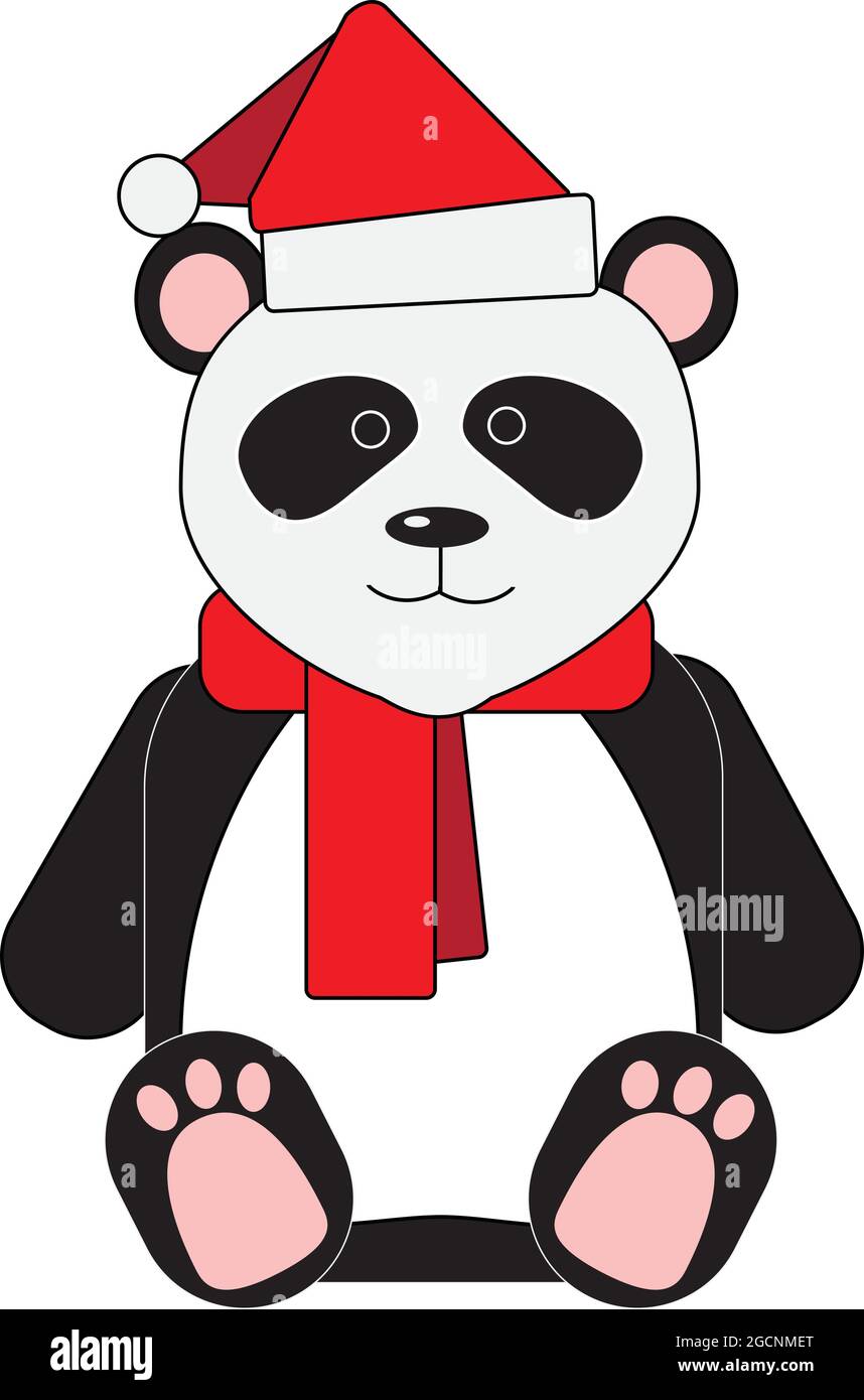 Cartoon niedlichen Panda trägt roten weihnachtsmann Hut und Schal auf weißem Hintergrund isoliert Stock Vektor