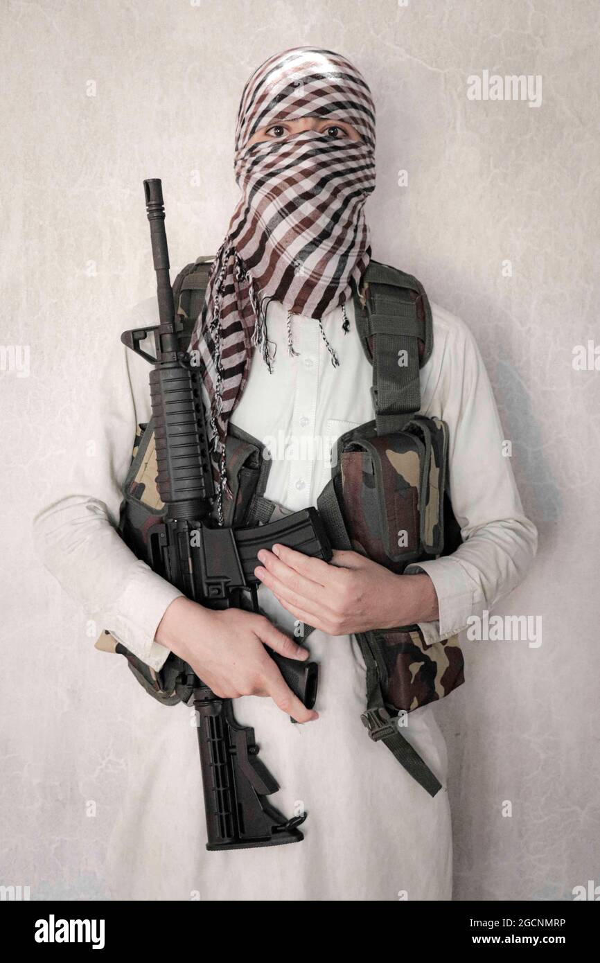 Taliban-Kämpfer mit m4-Waffen, Afghanistan, Kabul. Stockfoto