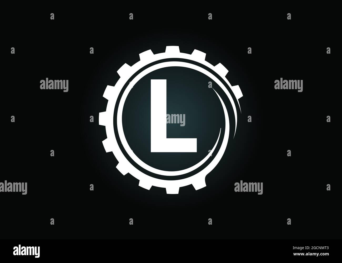 Anfängliches L-Monogramm-Alphabet in einer Zahnradspirale. Logo des Zahnradtechnikers. Logo für Automobil-, Mechanik-, Technologie-, Setting-, Reparaturgeschäft Stock Vektor
