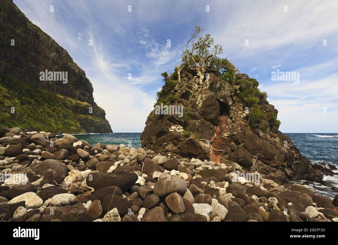 Felsiger Hügel und ein Berg auf lord howe Island Stockfoto