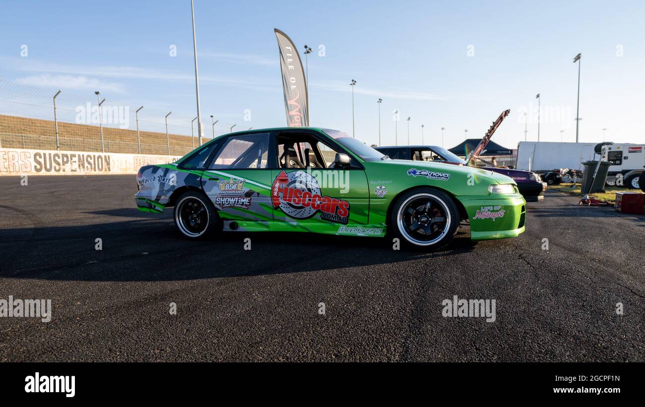 VicDrift Runde 2: Ben Vennis Green Holden gegen Commodore, angetrieben vom aufgeladenen Chevrolet LSA. Stockfoto