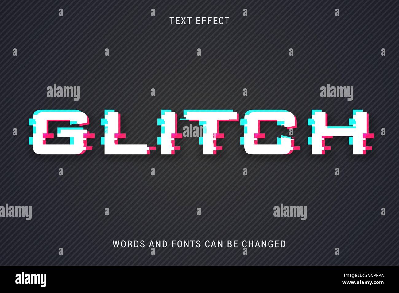 Glitch Text Effekt editierbare eps cc. Wörter und Schriftarten können geändert werden Stock Vektor