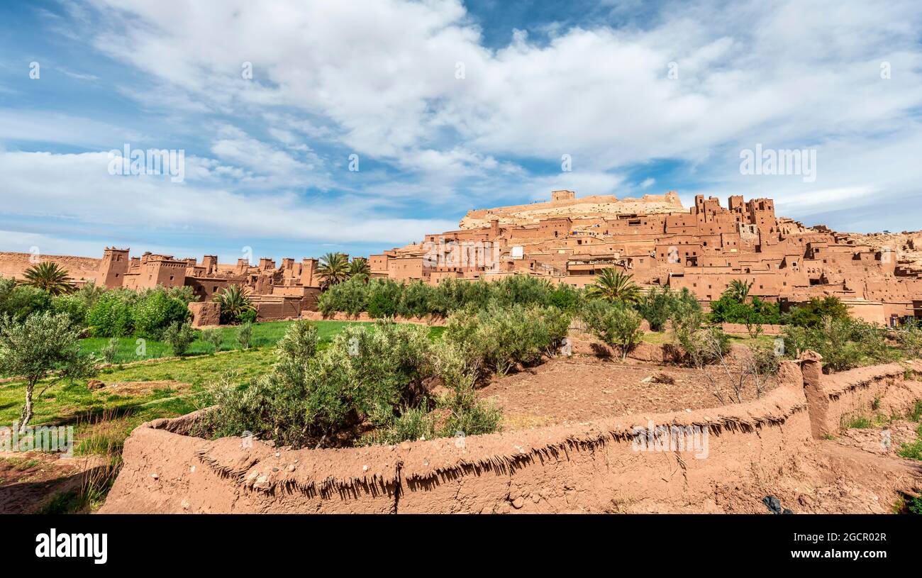 Festungsdorf, Residenzen der Kasbah Ait Benhaddou, des Hohen Atlas, Ksar Ait Benhaddou, der Provinz Ouarzazate, Souss-Massa-Draa, Marokko Stockfoto