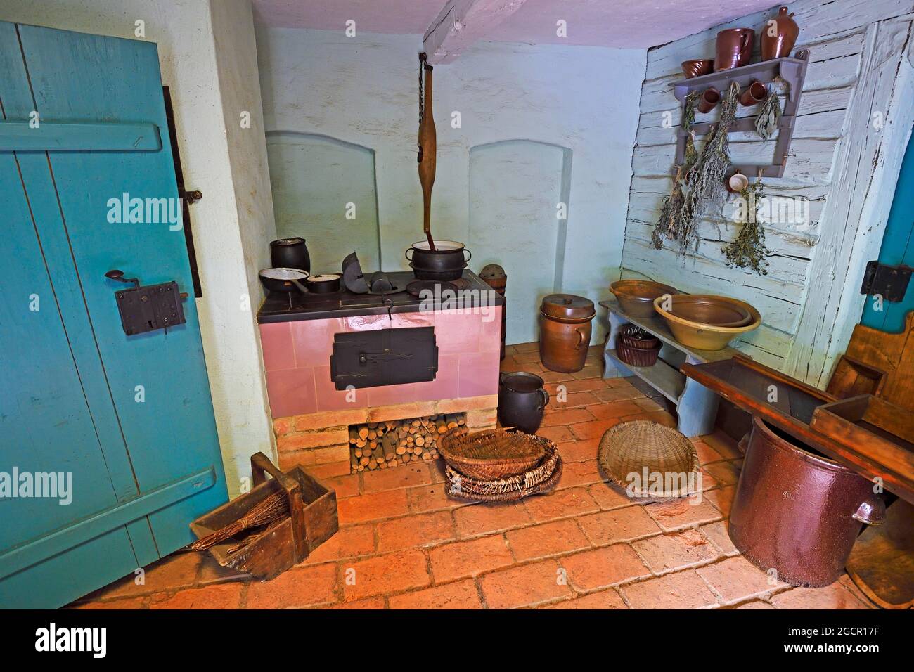 Küche aus dem 19. Jahrhundert im Freilichtmuseum Lehde, Brandenburg, Deutschland Stockfoto