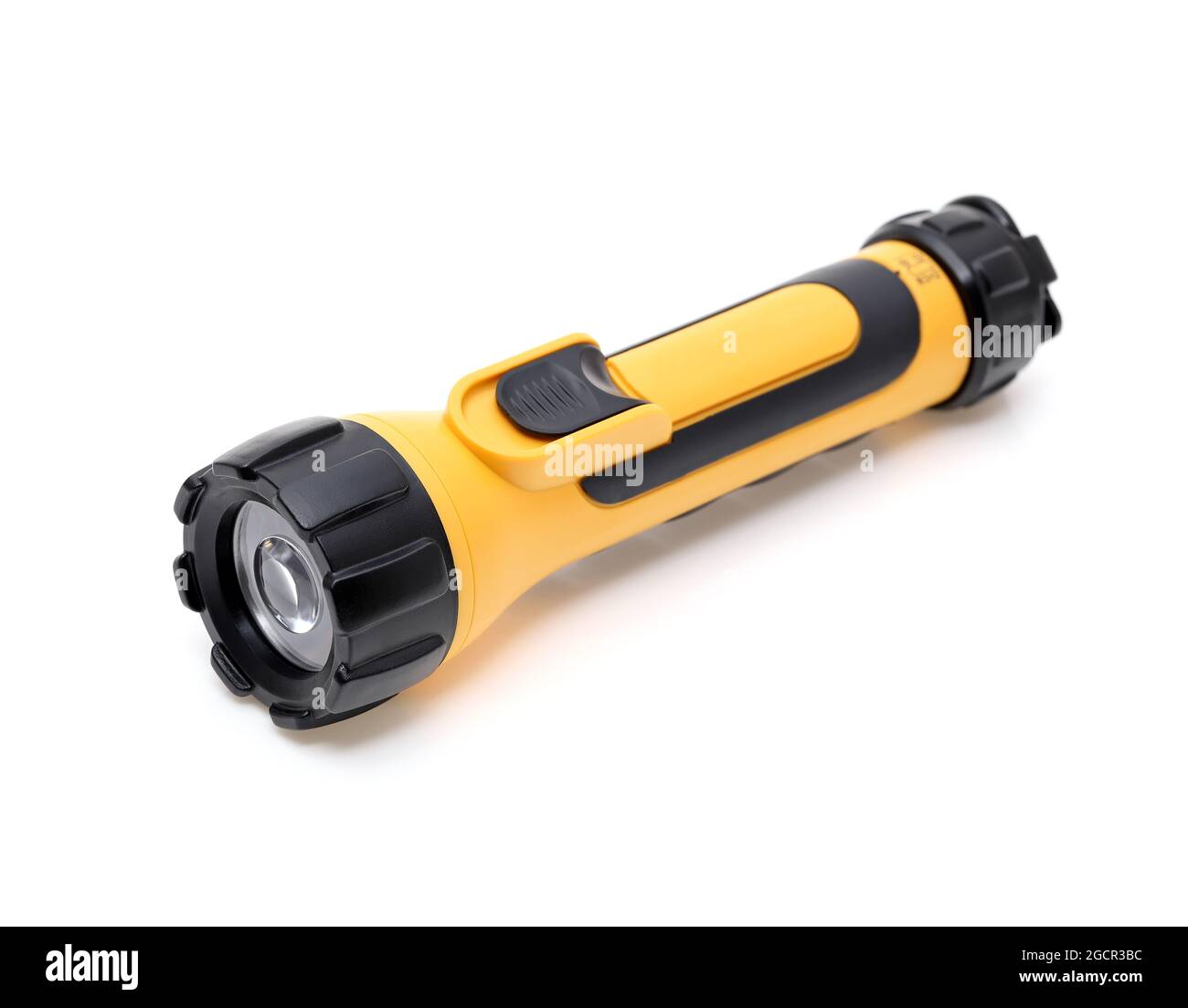 Elektrische LED-Taschenlampe auf weißem Hintergrund isoliert Stockfoto