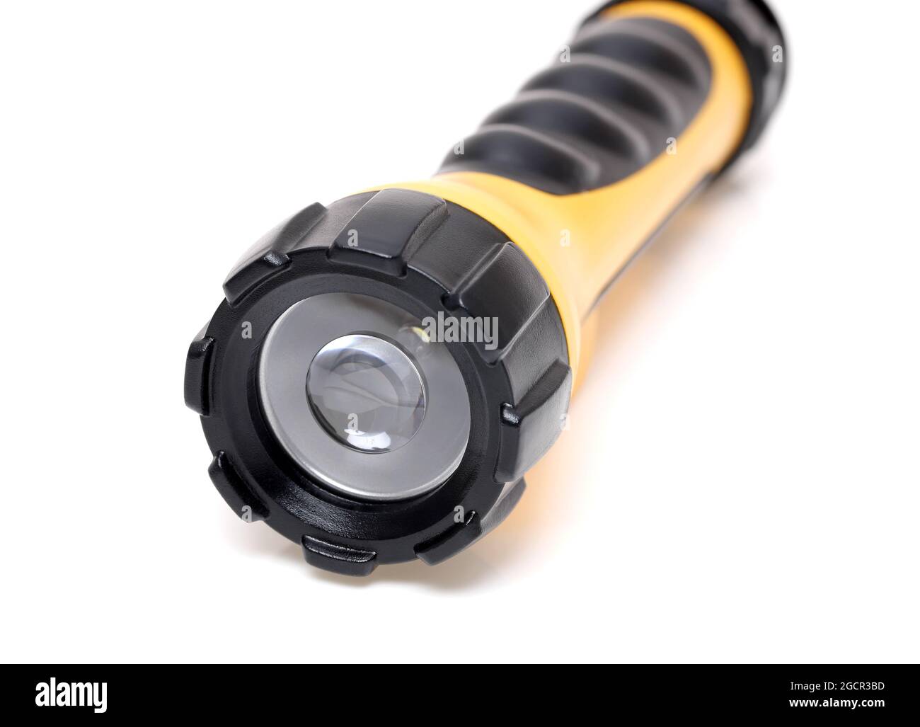Elektrische LED-Taschenlampe auf weißem Hintergrund isoliert Stockfoto