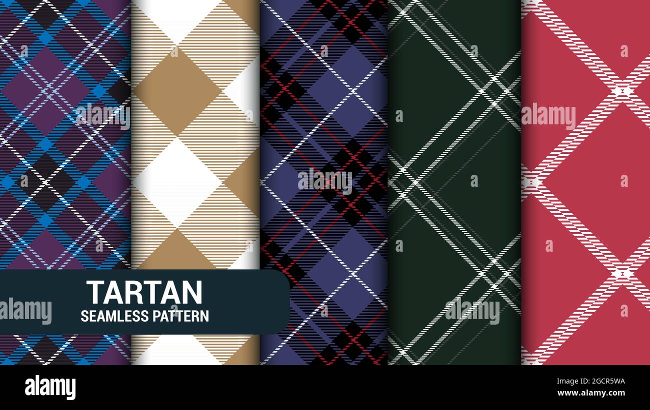 Set mit 5 klassischen karierten Tartan nahtlose Textur Illustration Stock Vektor