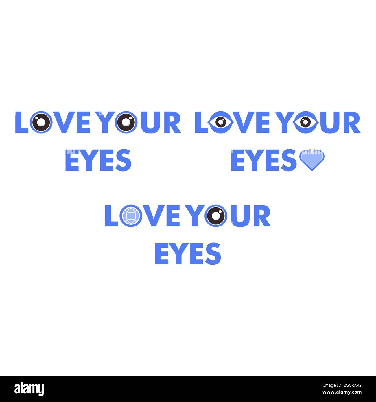 Love Your Eyes Typografie. Eye Health Illustration Konzept für World Sight Day.auf weißem Hintergrund Stockfoto