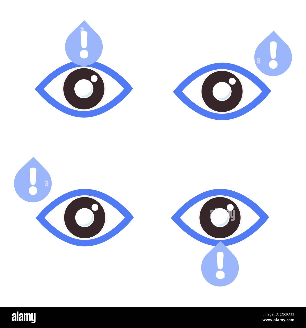 Auge mit Warnzeichen-Symbol. Augengesundheit Symbol für World Sight Day Konzept. Auf weißem Hintergrund Stockfoto