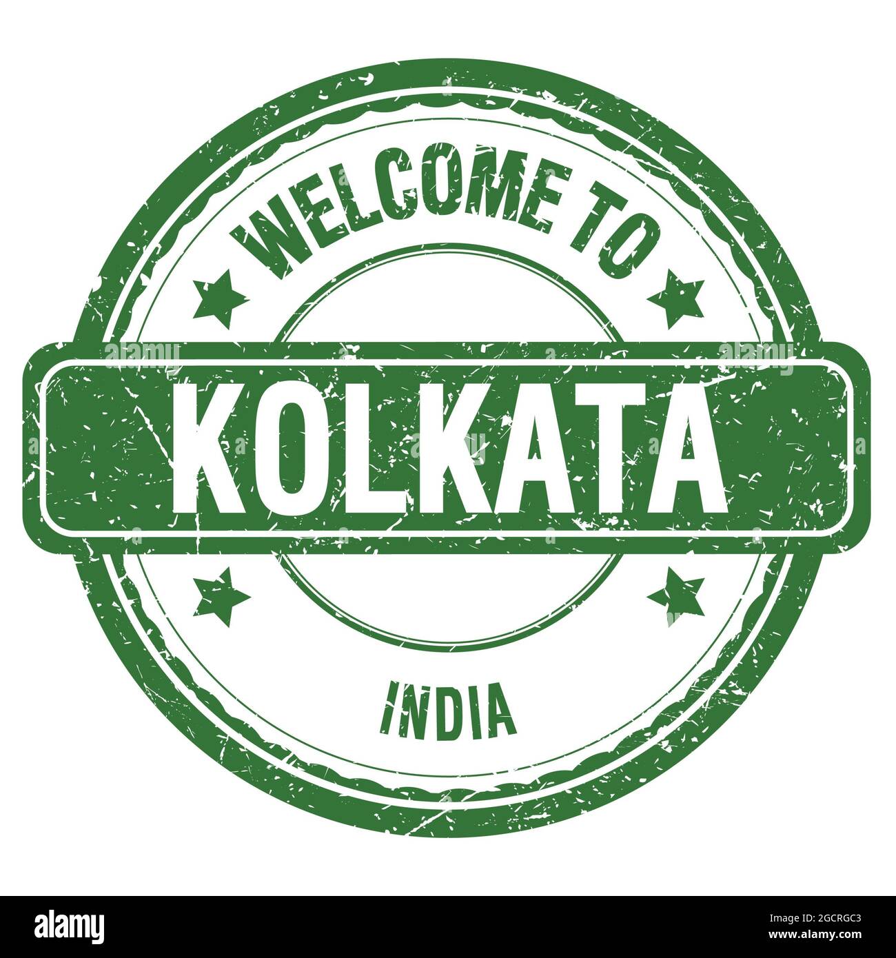 WILLKOMMEN IN KALKUTTA - INDIEN, Wörter auf grünem grungy Stempel geschrieben Stockfoto