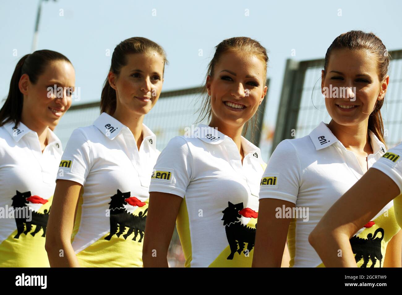 Grid-Mädchen. Großer Preis von Ungarn, Samstag, 28. Juli 2012. Budapest, Ungarn. Stockfoto