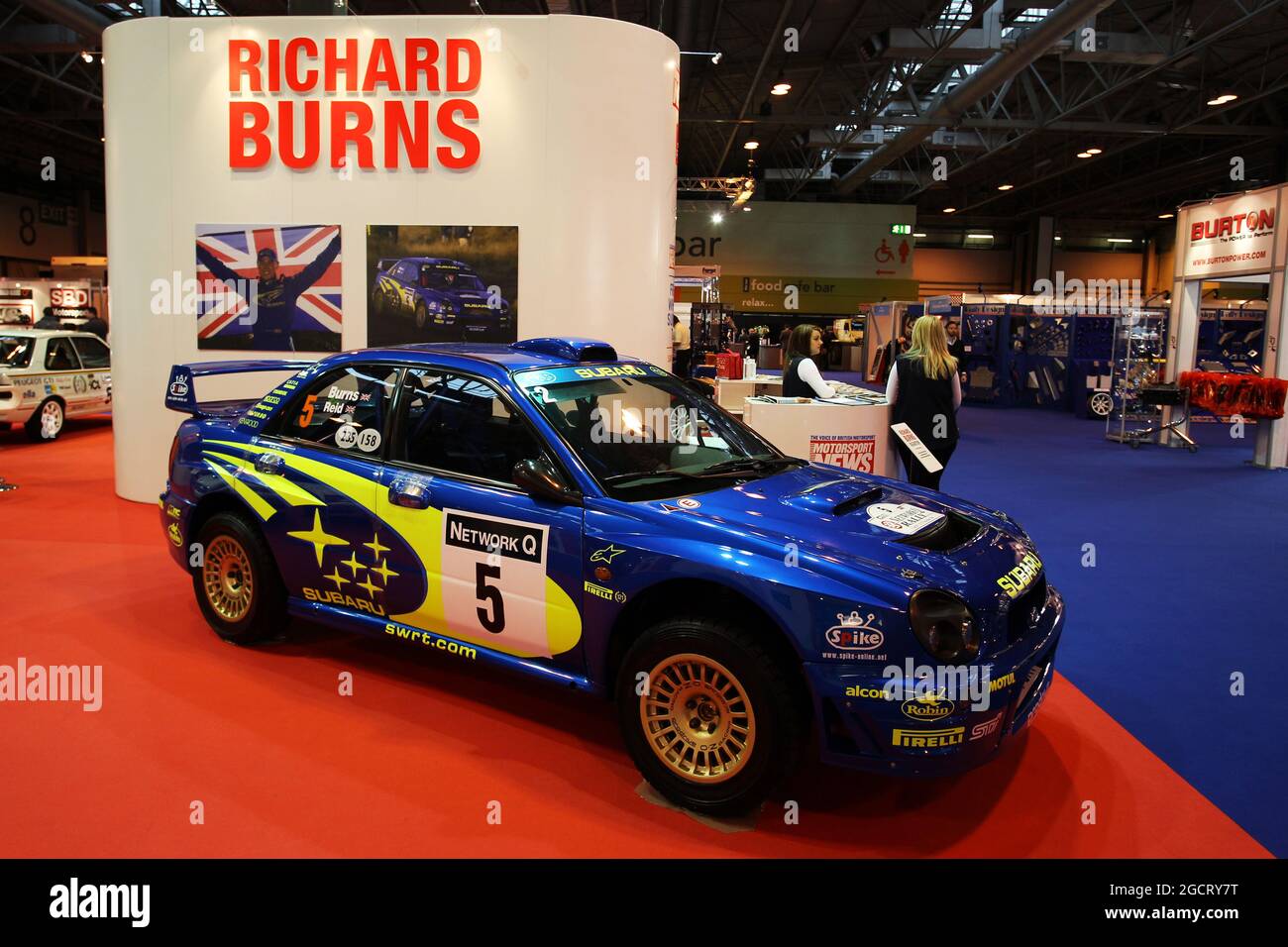 Die Motorsport News Richard Burns Rally mit seiner Subaru Impreza. Autosport International, Donnerstag, 10. Januar 2013. National Exhibition Centre, Birmingham, England. Stockfoto
