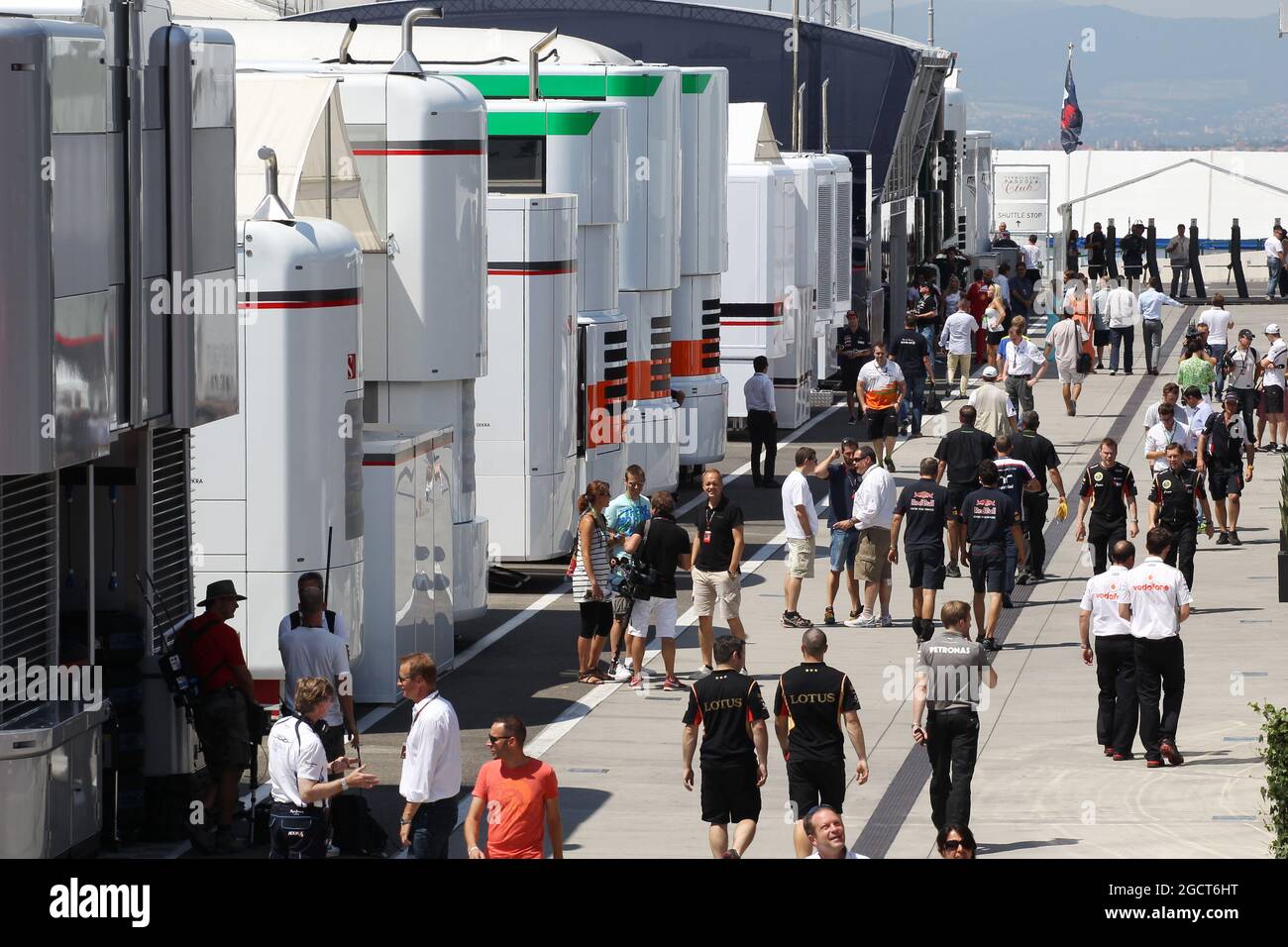 Das Fahrerlager. Großer Preis von Ungarn, Freitag, 26. Juli 2013. Budapest, Ungarn. Stockfoto
