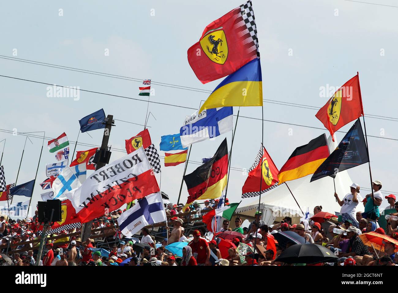 Ventilatoren und Flaggen. Großer Preis von Ungarn, Samstag, 27. Juli 2013. Budapest, Ungarn. Stockfoto