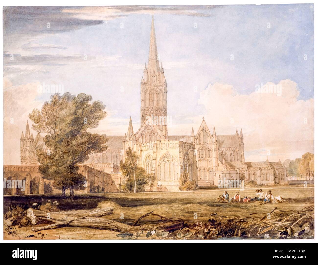 Südansicht der Kathedrale von Salisbury, Landschaftsmalerei von JMW Turner, 1797-1798 Stockfoto