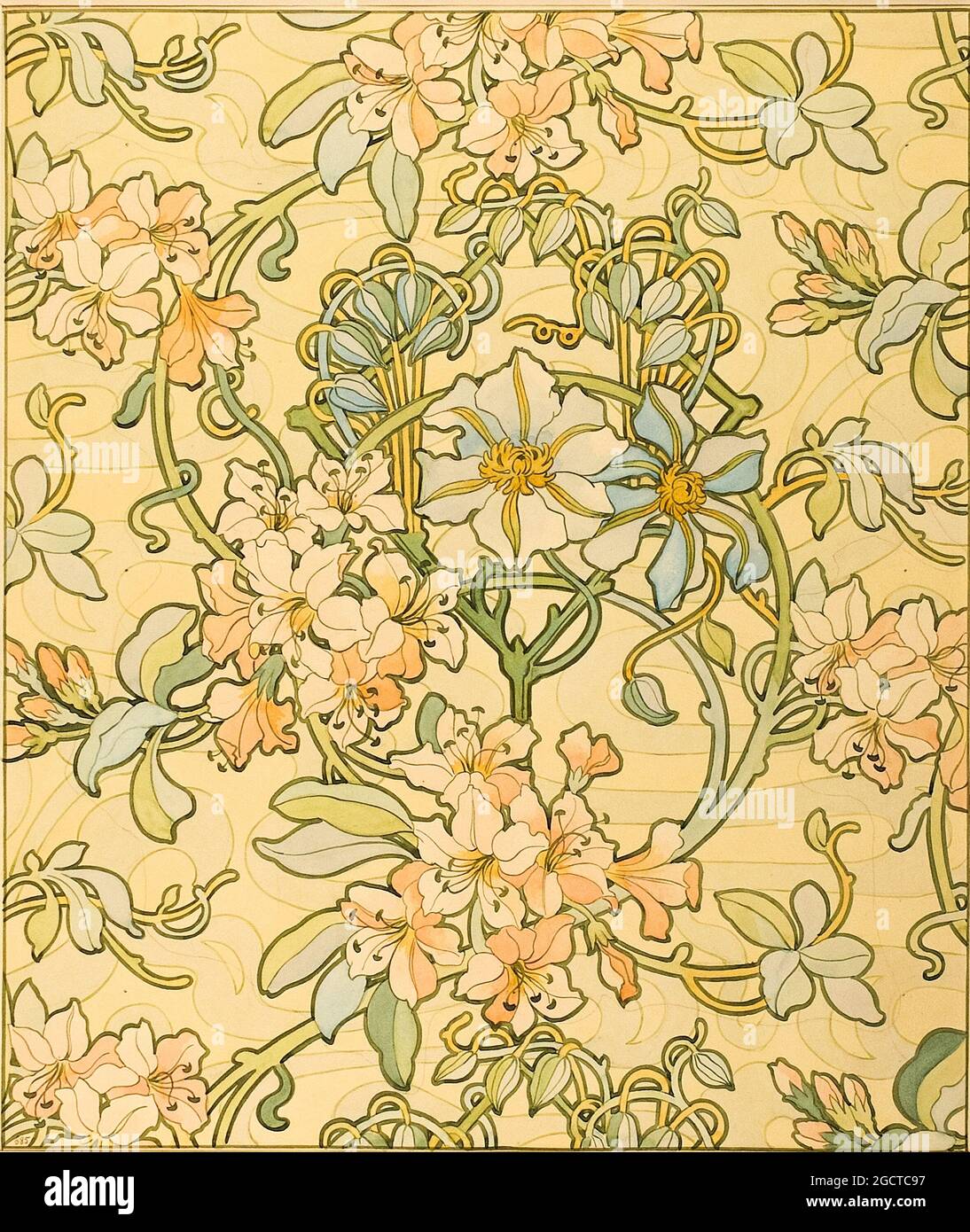 Alphonse Mucha, Clematis, (Tapete?), Design mit Rapportiertes Muster, Druck, 1897-1898 Stockfoto