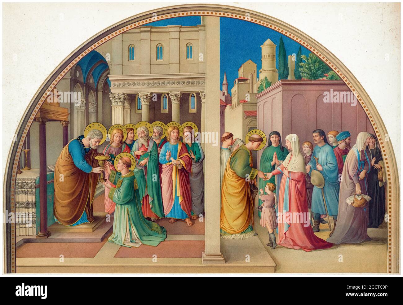 St. Stephen's Ordination, Lithographie der Arundel Society nach dem Originalfresko von Fra Angelico, 1447-49 Stockfoto