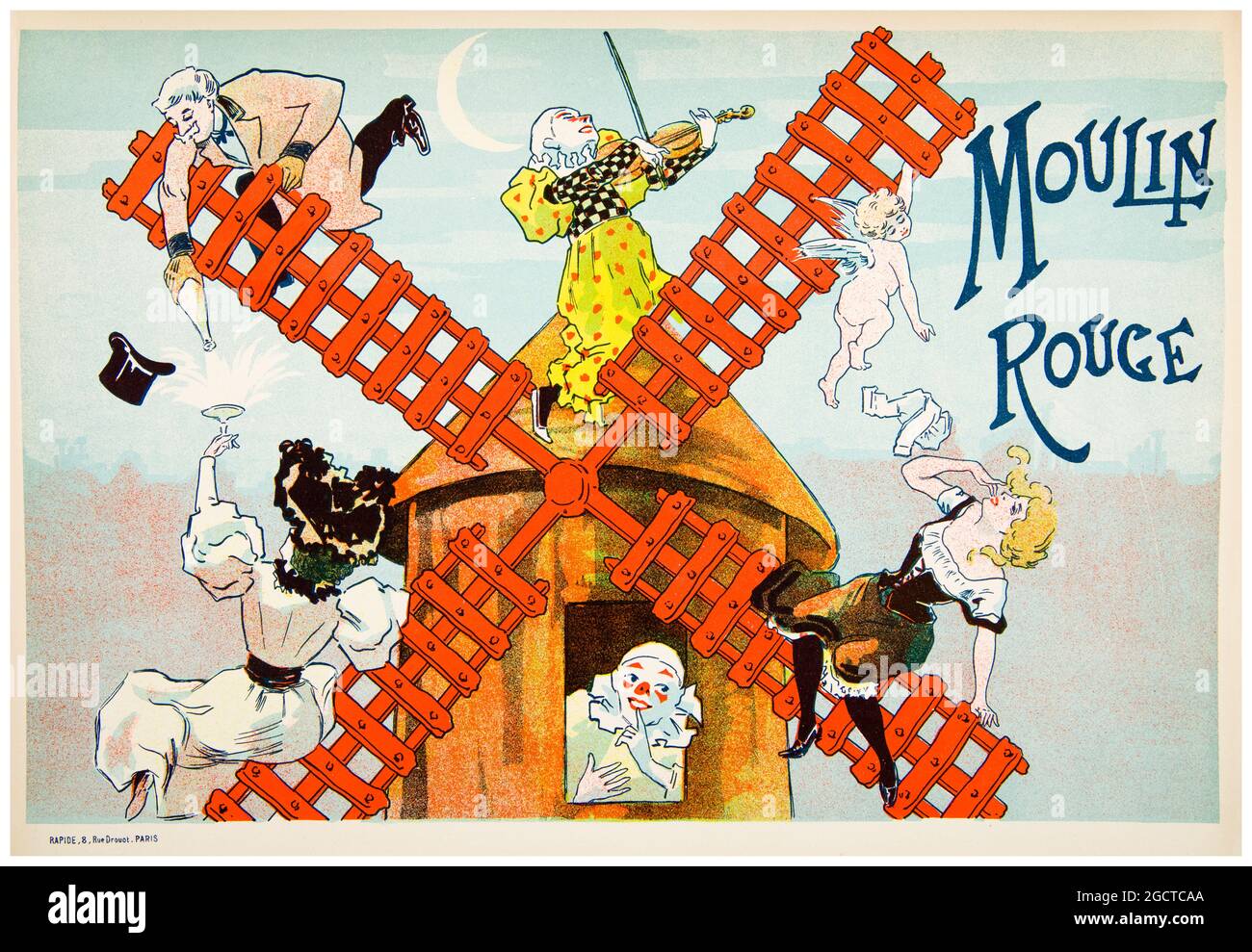 Jahrgang, 19. Jahrhundert, Moulin Rouge, Paris, Frankreich, Kabarett-Werbung, lithographischer Posterdruck 1896-1897 Stockfoto