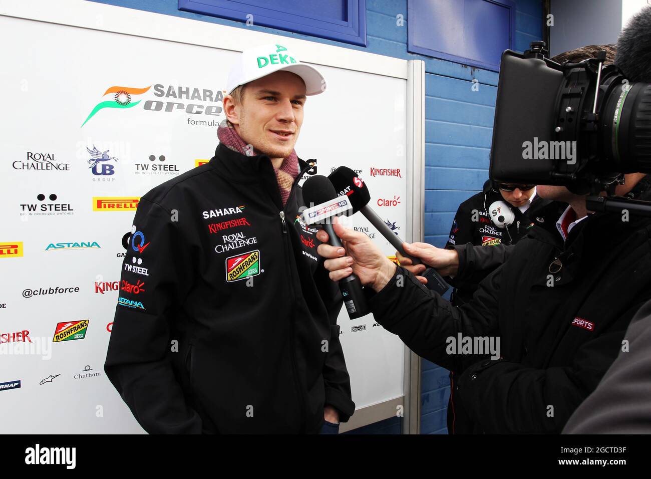 Nico Hulkenberg (GER) Sahara forsche Indien F1 mit den Medien. Formel-1-Tests, erster Tag, Dienstag, 28. Januar 2014. Jerez, Spanien. Stockfoto