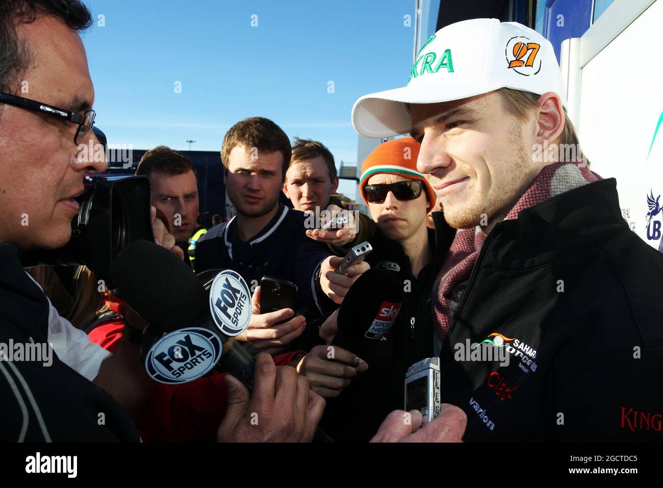 Nico Hulkenberg (GER) Sahara forsche Indien F1 mit den Medien. Formel-1-Tests, Tag drei, Donnerstag, 30. Januar 2014. Jerez, Spanien. Stockfoto